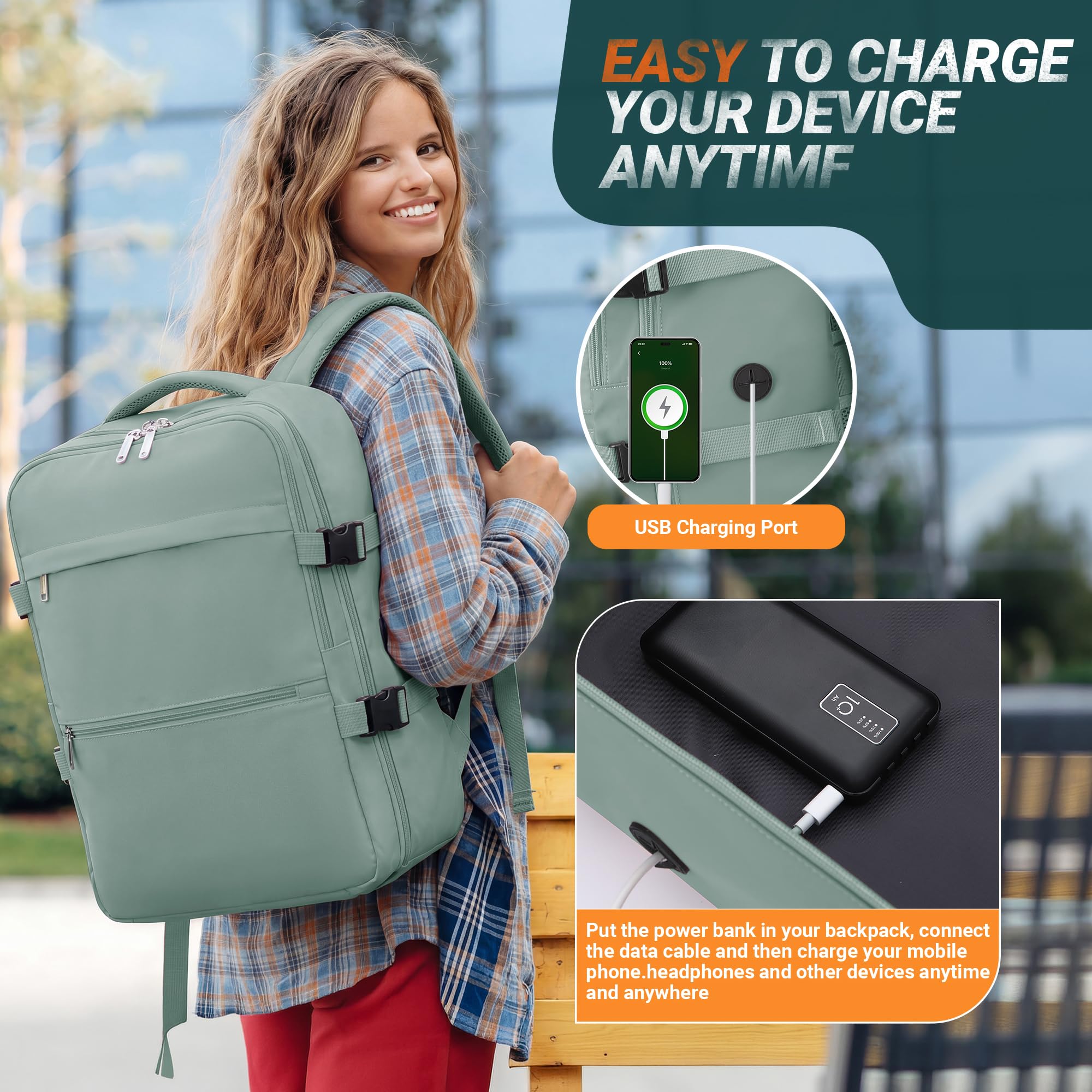 xlodea Bagage Cabine 40x30x20 pour Ryanair Sac à Dos de Voyage Bagage à Main Avion Sac de Voyage 40x30x20 Imperméable Travel Backpack Femme Homme avec Poche Anti-vol, Trou de Charge USB