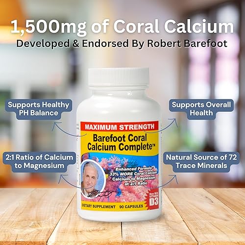 Miniatura 5 de Barefoot Coral Calcium Complete 1500 mg 90 cápsulas suplemento de calcio de coral desarrollado por Bob Barefoot apoya la salud general y los niveles