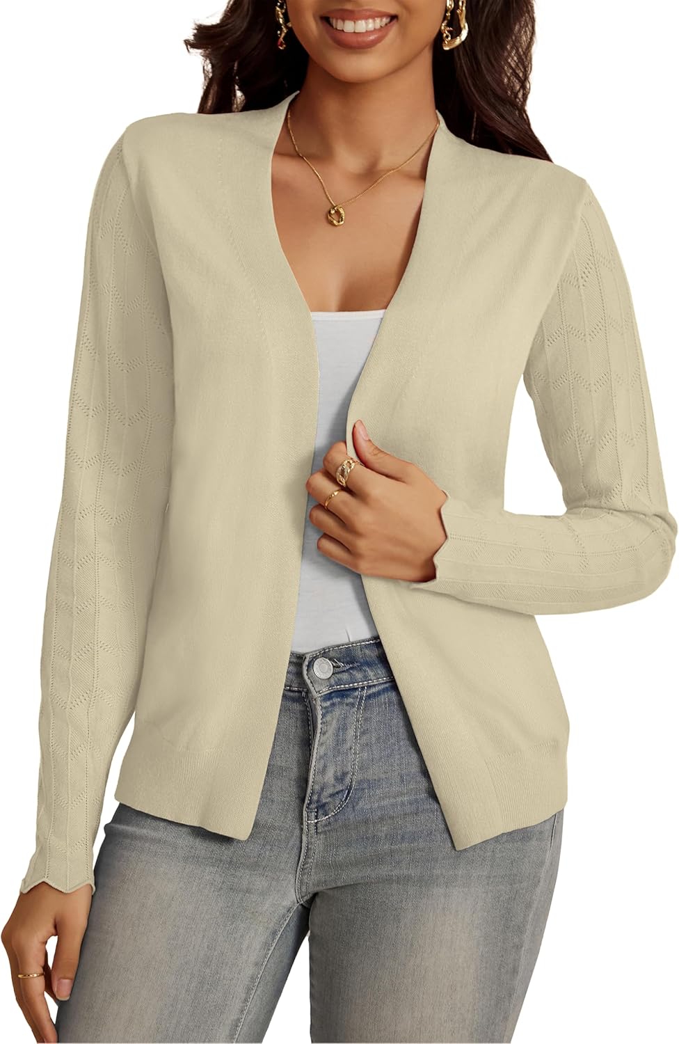 VOIANLIMO Womens Cardigan Lightweight Open Front Knit Long Sleeve Cardigans Sweaters for Women - Image 2