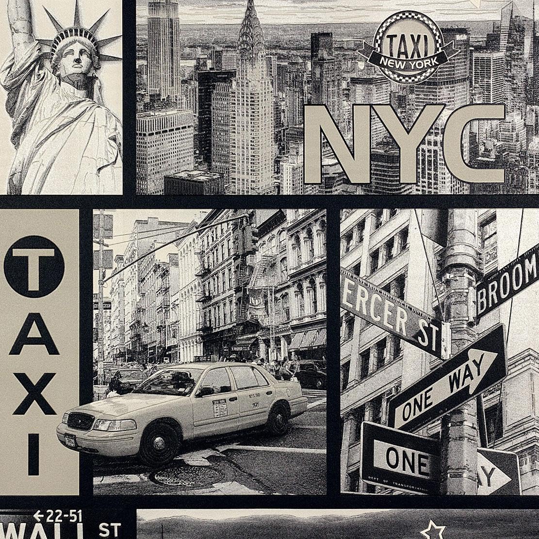 Yöl White New York Taxi Streets Wallpaper - Black And City Modern Feature Wall Contemporary - Textured Blown Vinyl