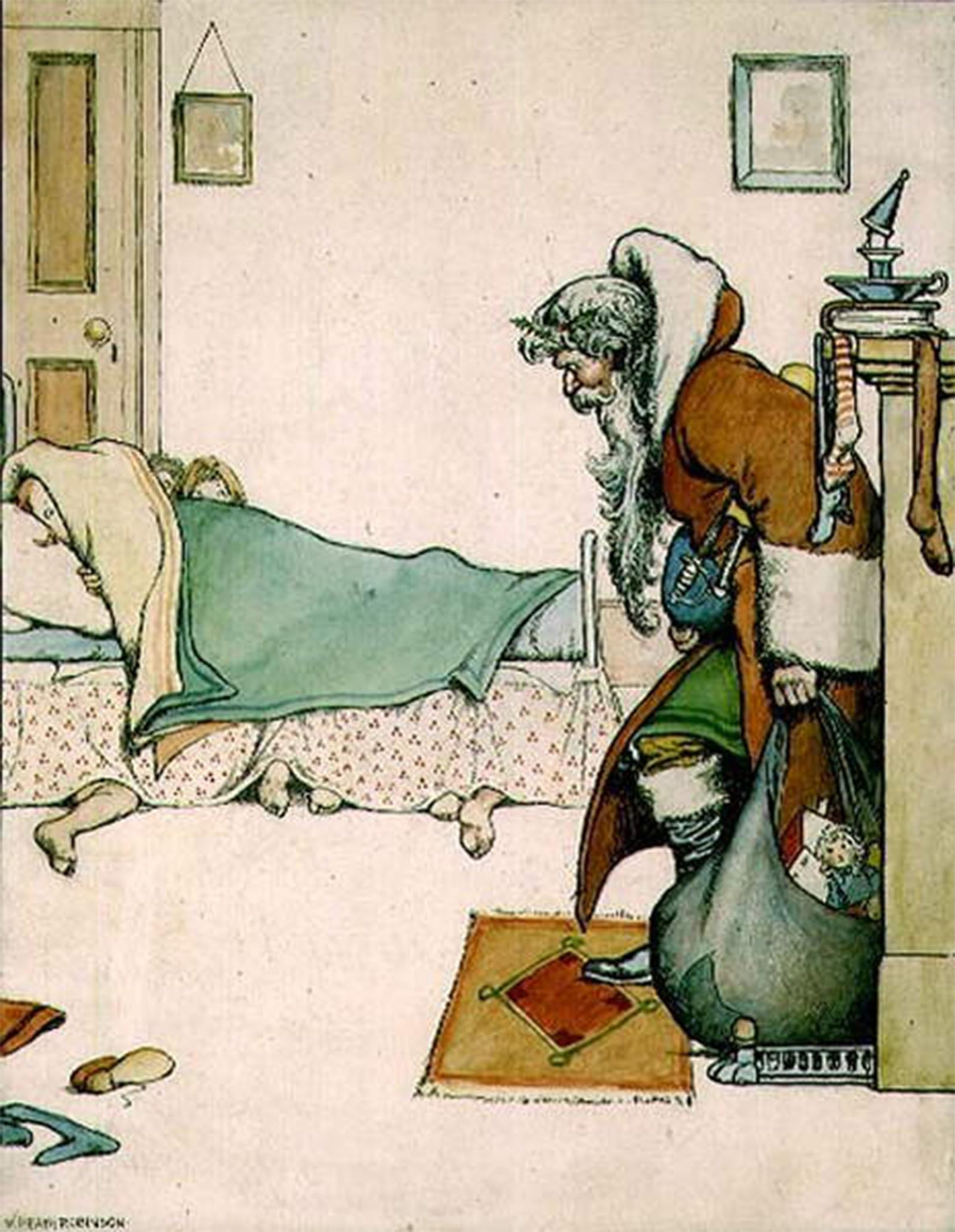 ARTXLXXBN Famous Painting Canvas Artwork Graffiti Print Anticipation or Why Santa Claus Changed His Mind I by William Heath Robinson Portrait Canvas Image for Home Decor 60x90cm