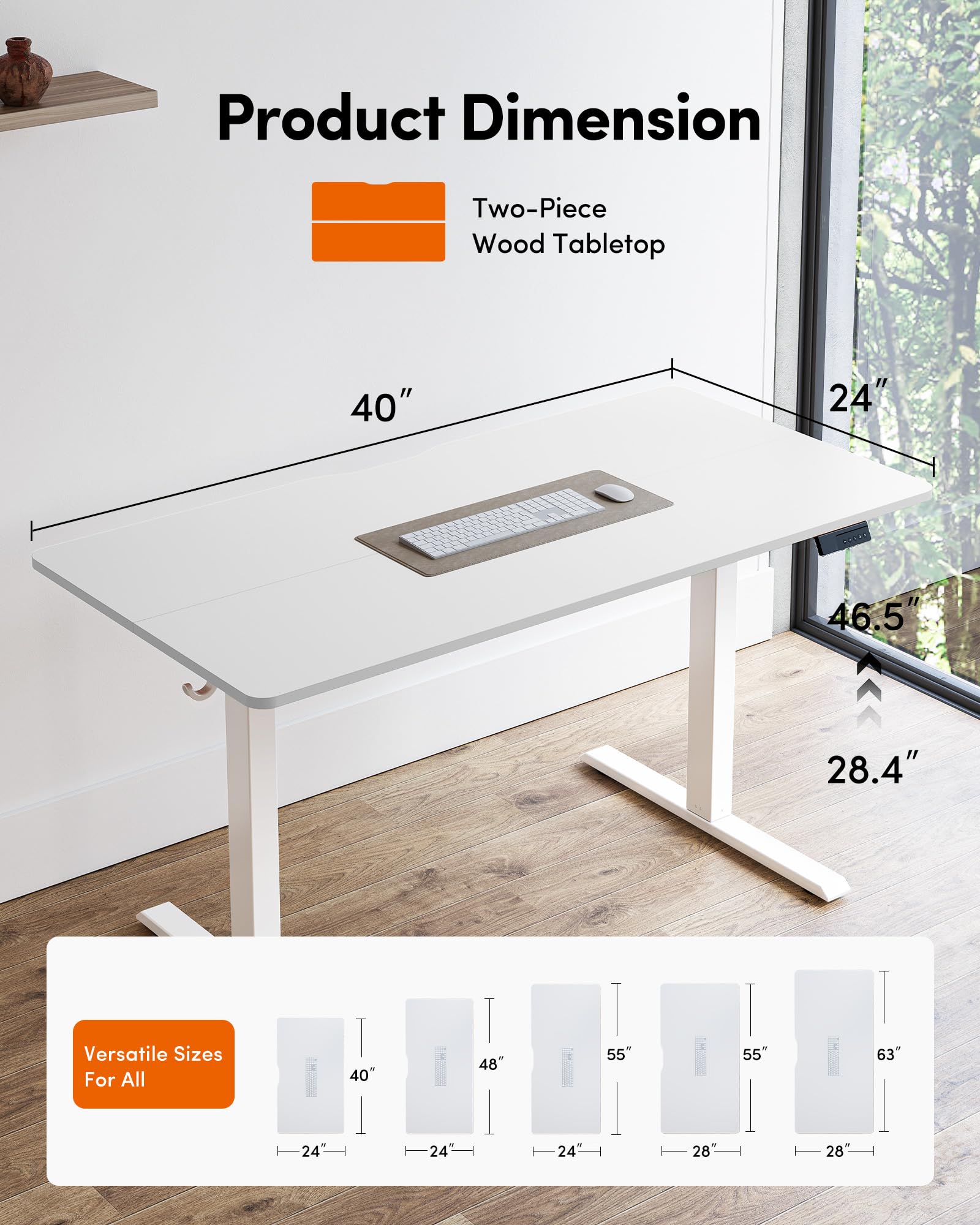 FEZIBO Electric Standing Desk Adjustable Height 40 x 24 Inch Sit and Stand Desk Home Office Desk Ergonomic — view 3