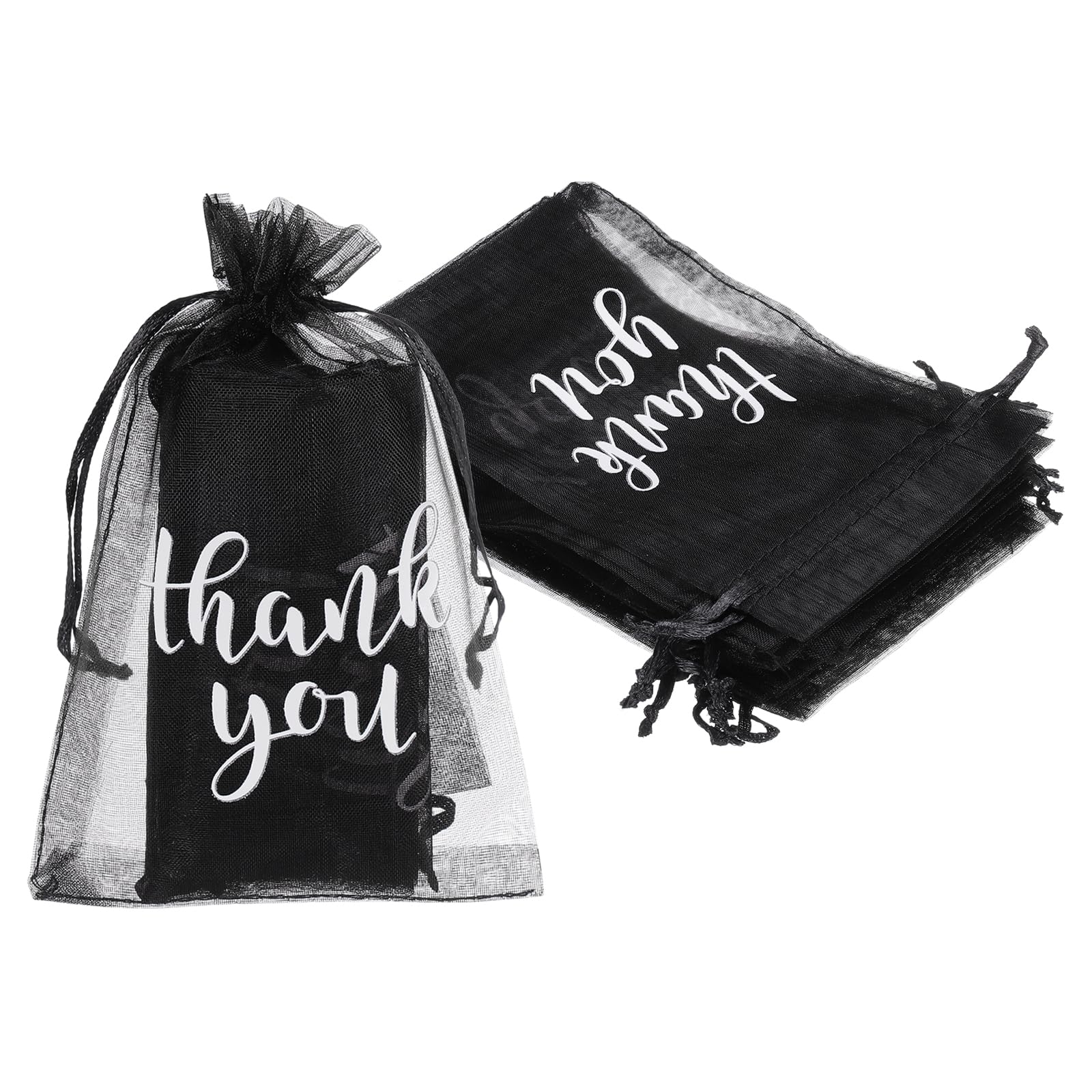 PATIKIL Thank You Organza Gift Bags (4 x 6 Inch, Black) (50Pcs), Clear Sheer Mesh Gift Bags with Drawstrings, Suit for - Wedding/Festival/Birthday/Celebration