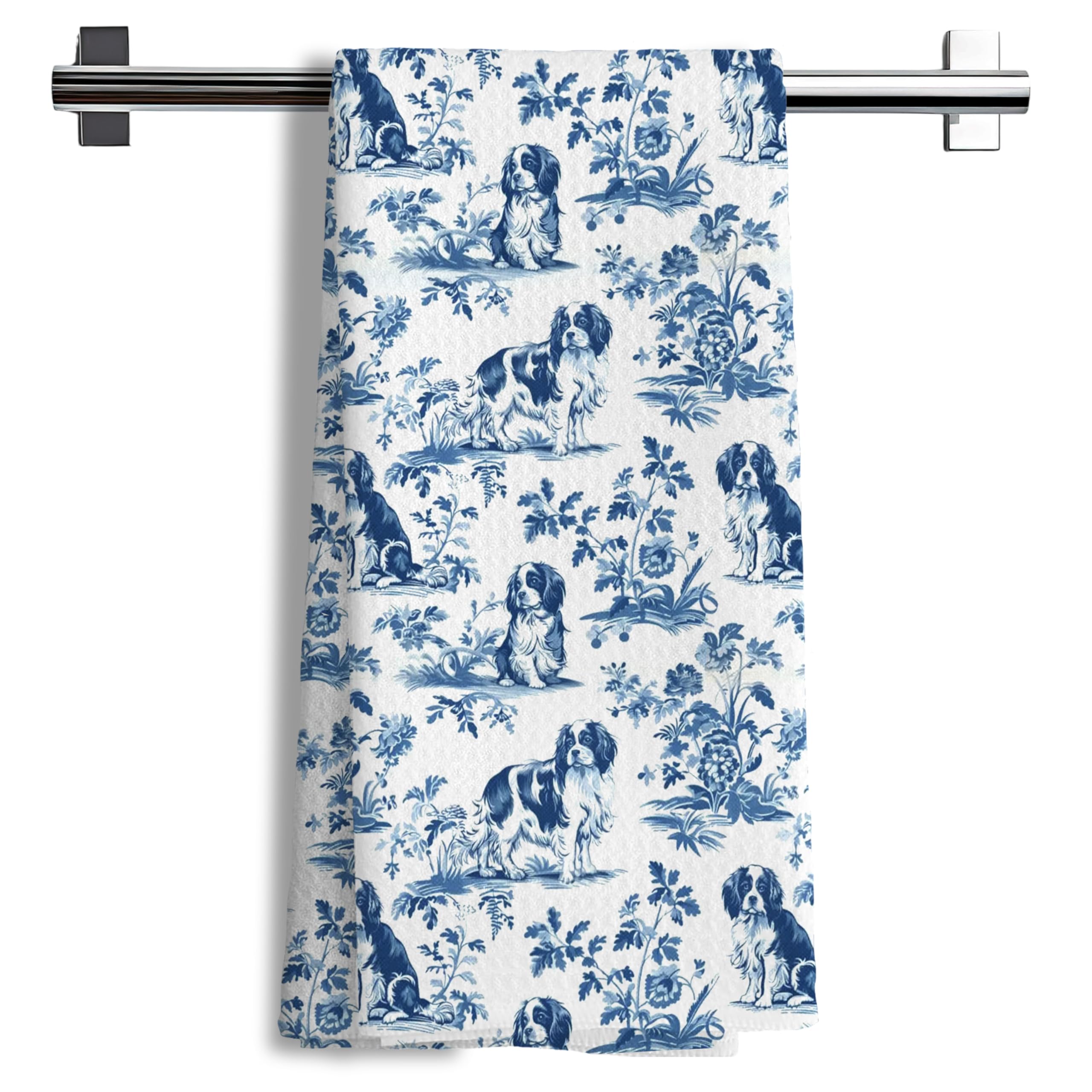 Nipil Chinoiserie Cavalier King Charles Spaniel Kitchen Towels, Cavalier Spaniel Gifts Decorative Dish Tea Towels, Blue and White Grandmillennial Dog