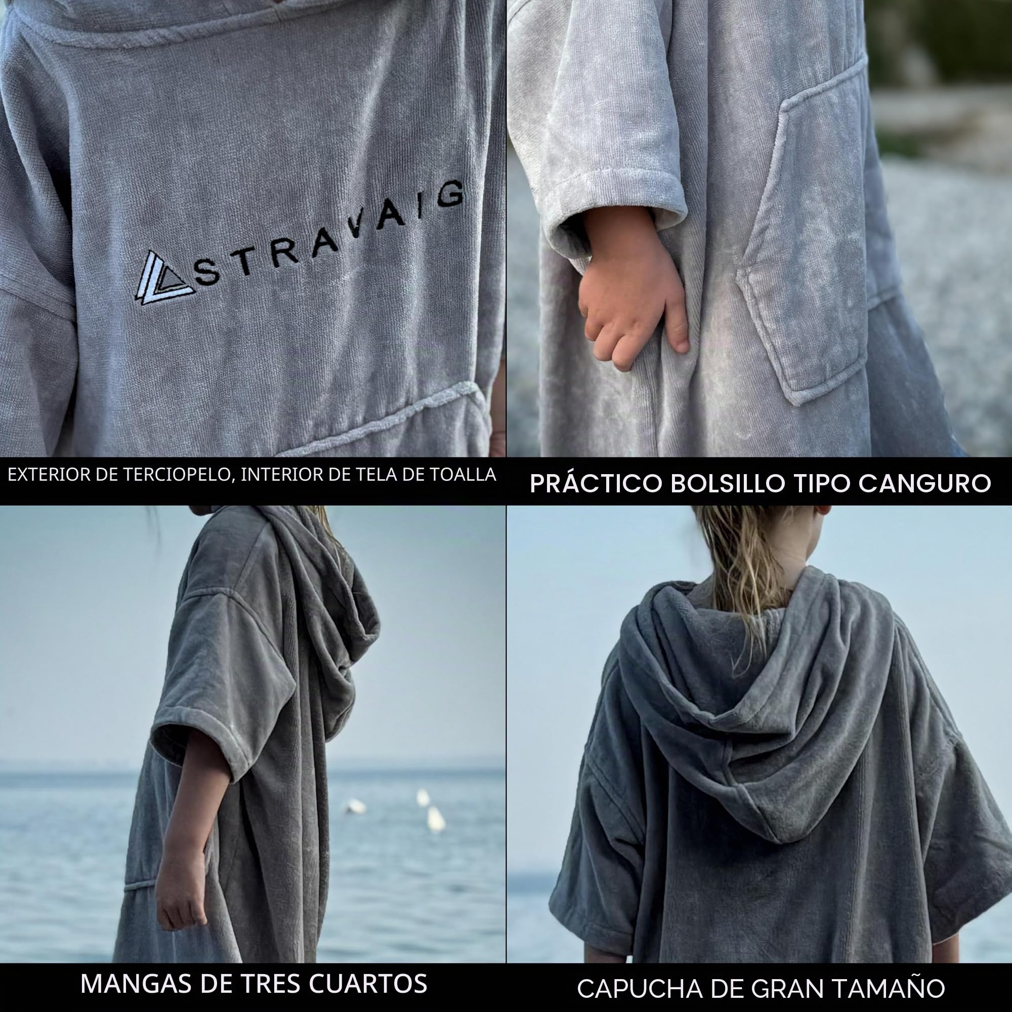 Stravaig Poncho de Toalla para Adultos: Bata de Toalla fácil de Cambiar para Nadar, Surfear, Nadar salvajemente, Playa (L-XL)