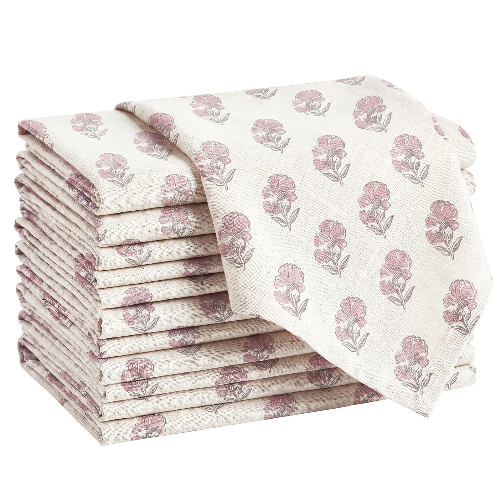 Photo 1 of Chicplaid Linen Vintage Floral Cloth Napkins Set of 12, Pink Floral