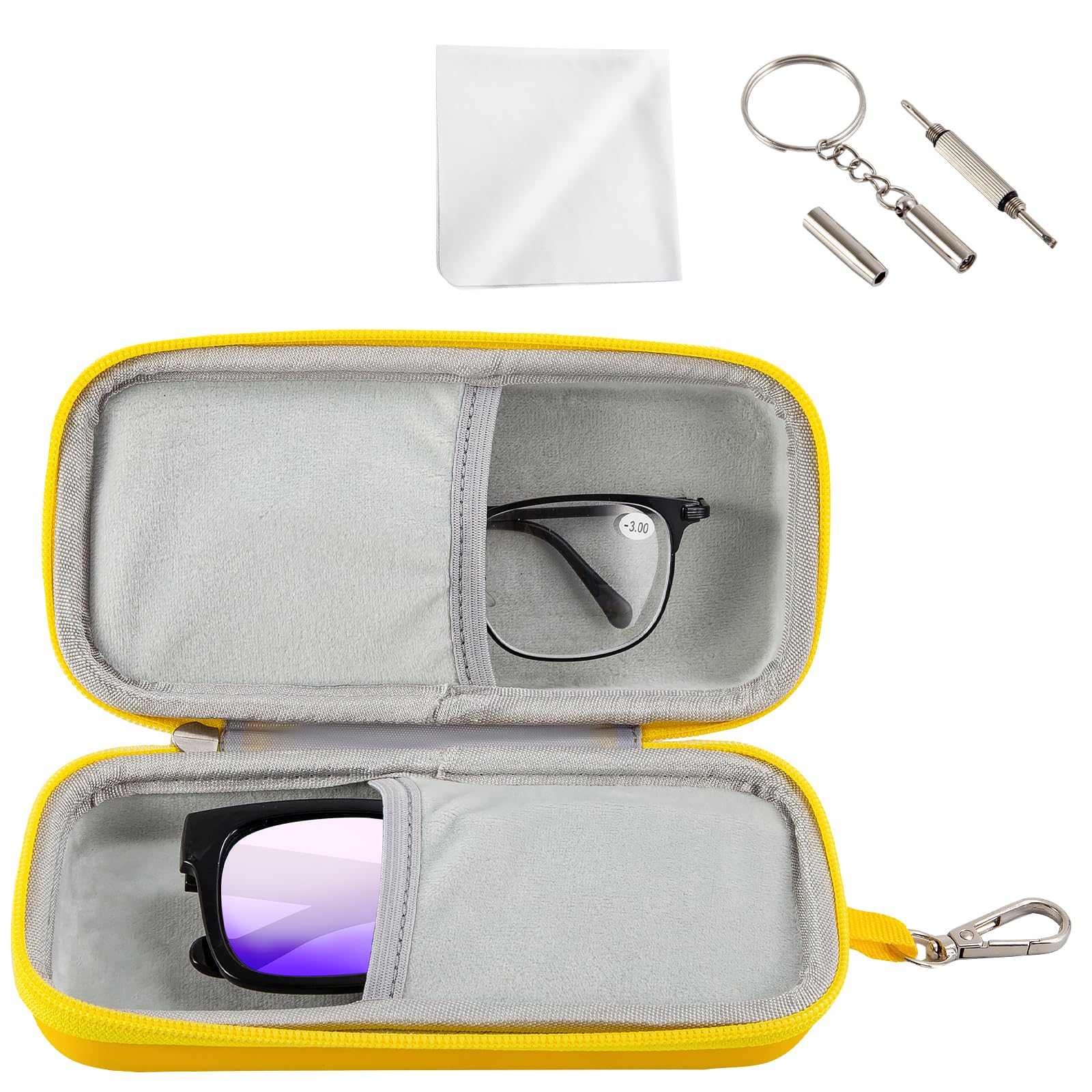 CYMNER Double Eyeglasses Case, Dual Glasses Sunglasses Organiser with Zipper Closure, Hard Shell Large Glasses Case for Women and Men Travel Accessories, Double Glasses Case PU Material