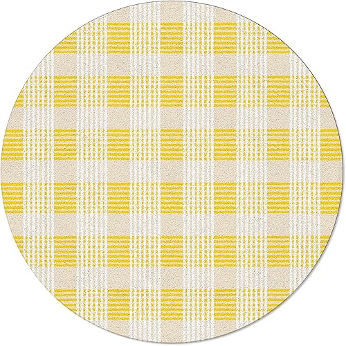 Miniatura 3 de Alfombra redonda a cuadros amarillos de 3.3 pies, lavable para interiores para dormitorio, cocina, baño, sala de estarcomedor, área + alfombra