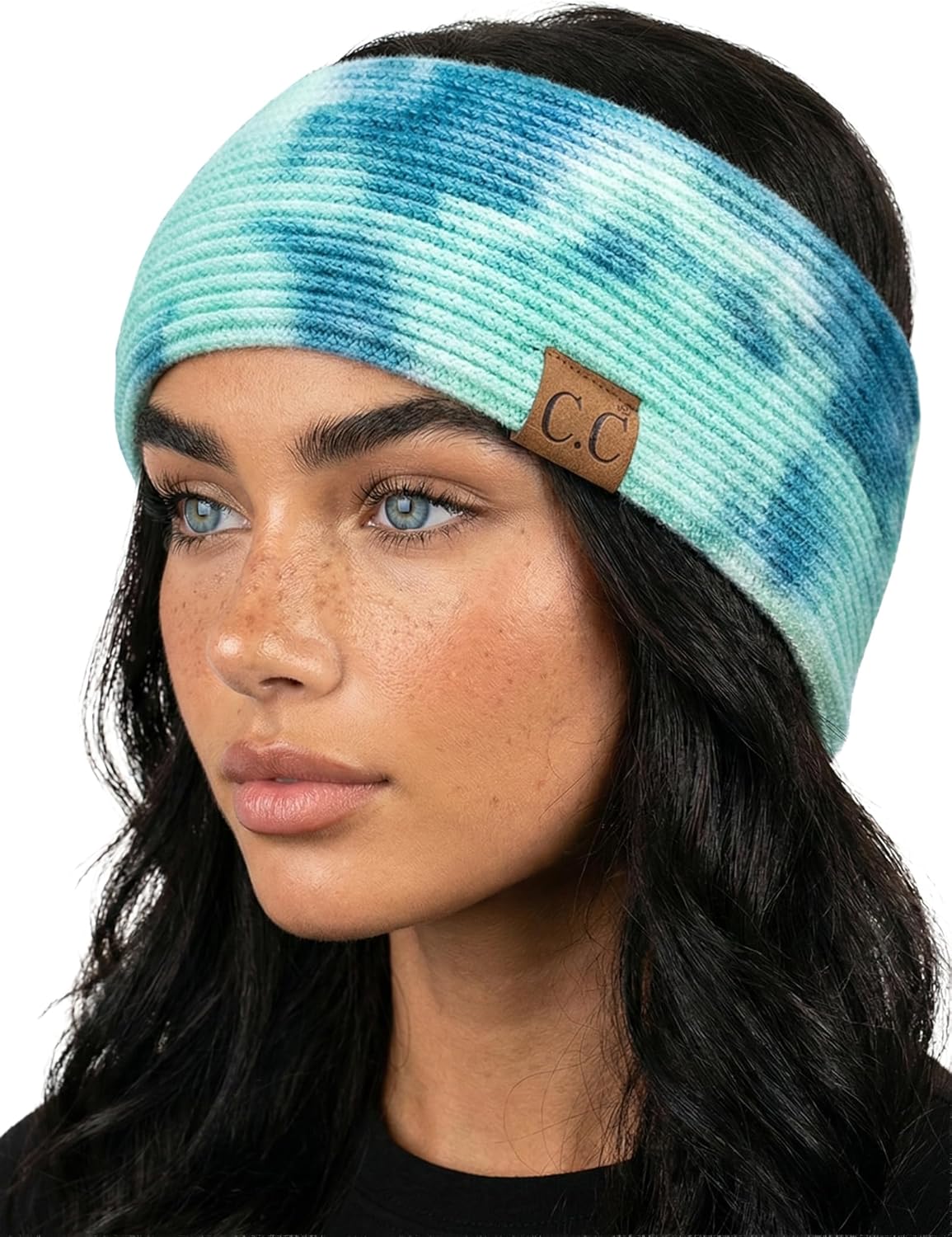Funky Junque Women's Knitted Tie Dye Winter Ear Warmer Headband for Women's Hair Teal/Mint One Size