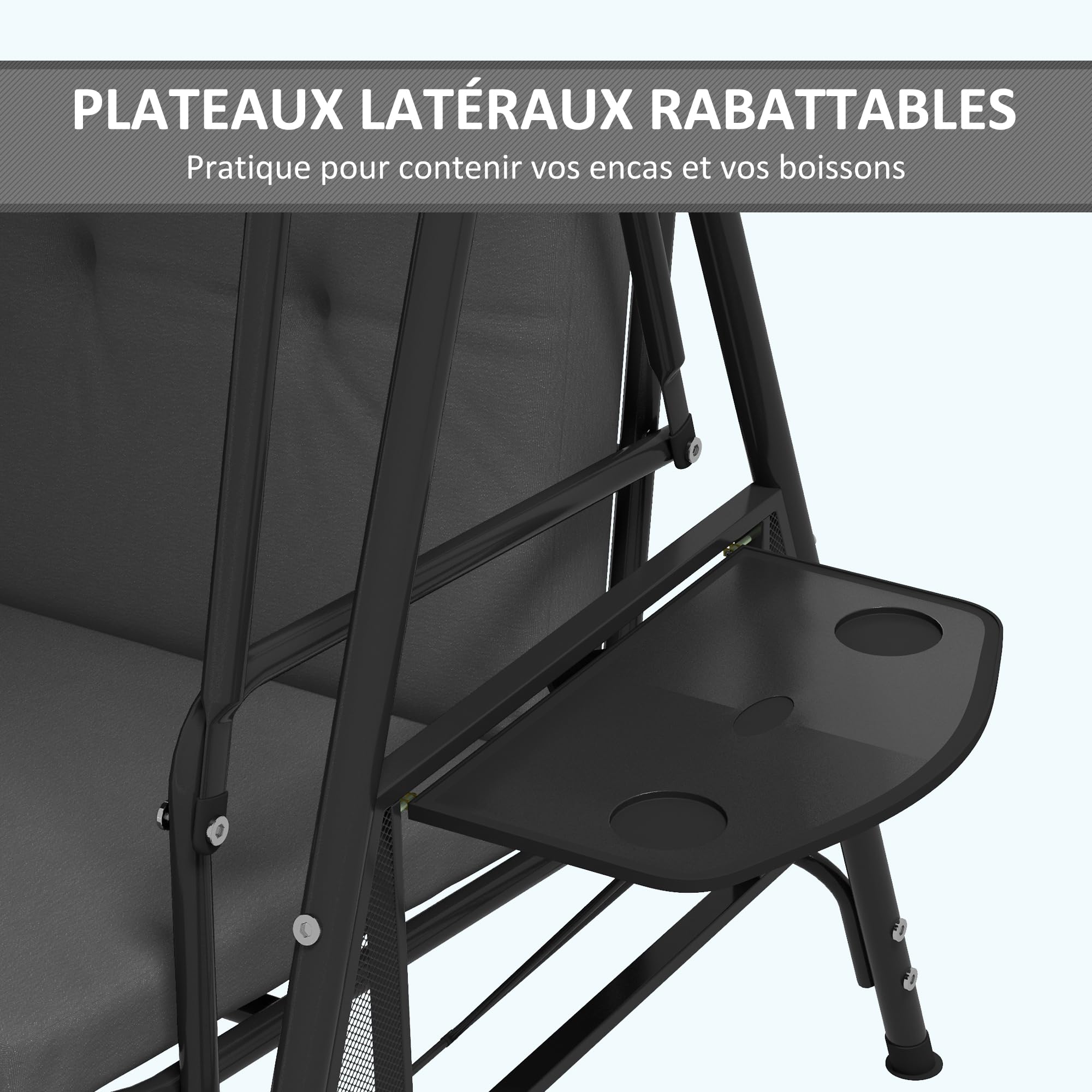 Outsunny Balancelle de Jardin 3 Places Grand Confort Toit réglable Acier Polyester Gris foncé
