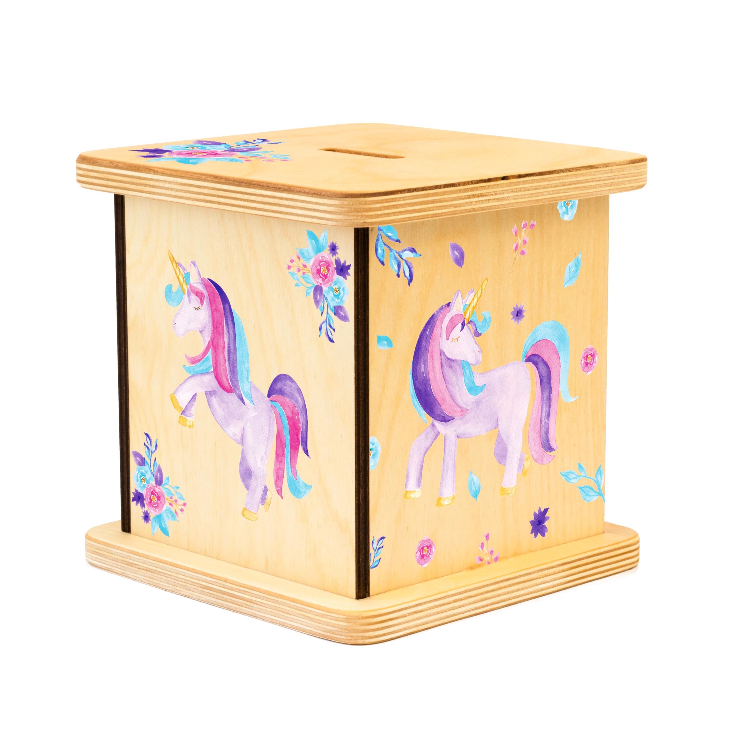 Wooden Piggy Bank for Kids and Adults, Personalized Gift Handmade in USA by BloomOwl, Custom Piggy Bank, Personalized Banks for Kids, Gifts for Baby Boys and Girls (Unicorn)