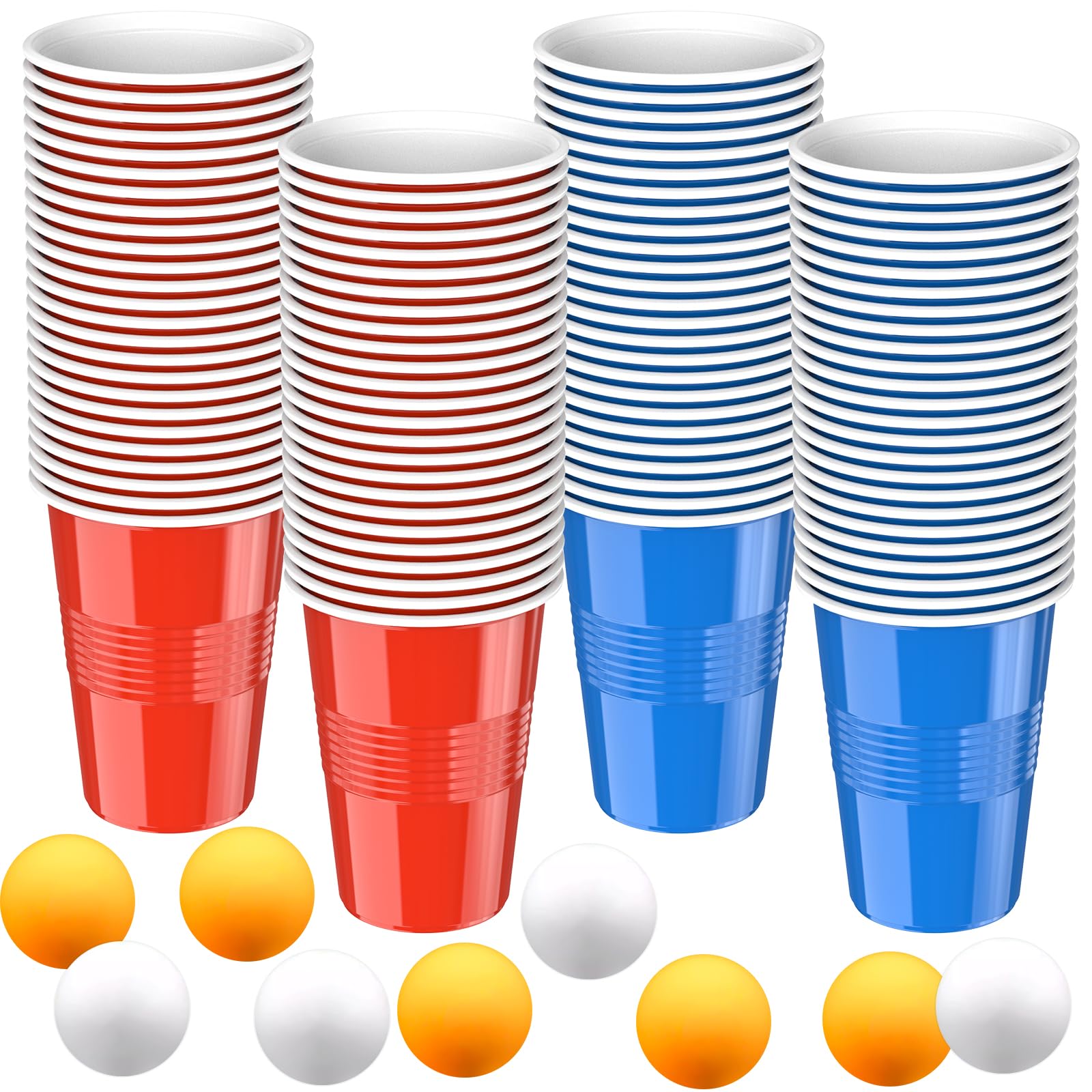 LISOPO Zestaw kubków do piwa, gry do picia, 50 kubków (500 ml) z 12 piłkami do tenisa stołowego, plastikowy kubek na imprezy i festiwale