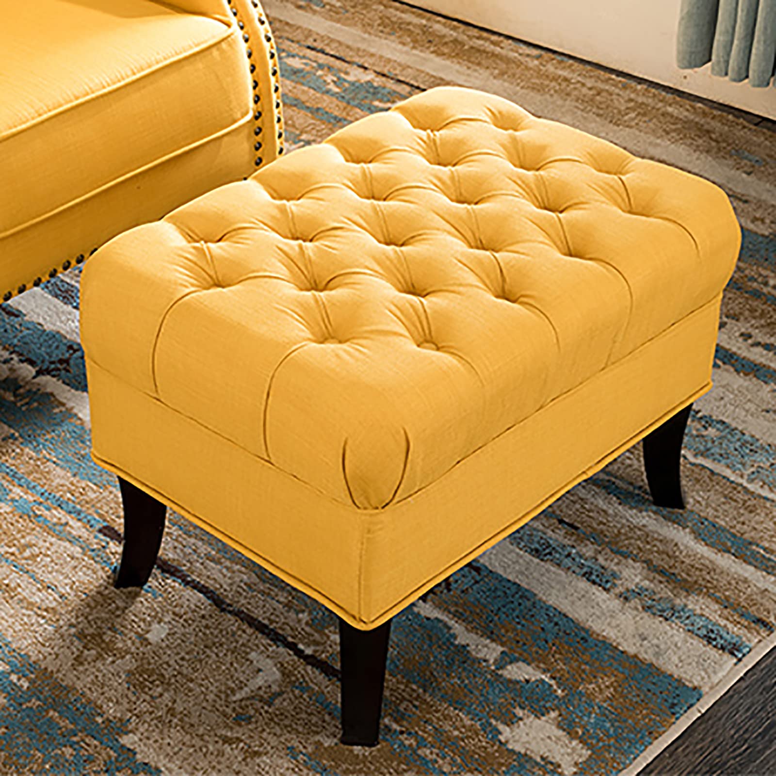 Banc à chaussures d'entrée en coton jaune pour un accueil chaleureux