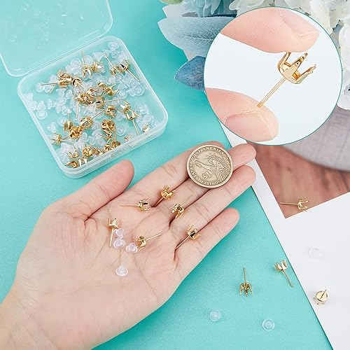 Miniatura 3 de Beebeecraft 50 piezas por caja de aretes de tuerca de acero inoxidable chapado en oro de 24 quilates componente de poste con tuercas para las orejas