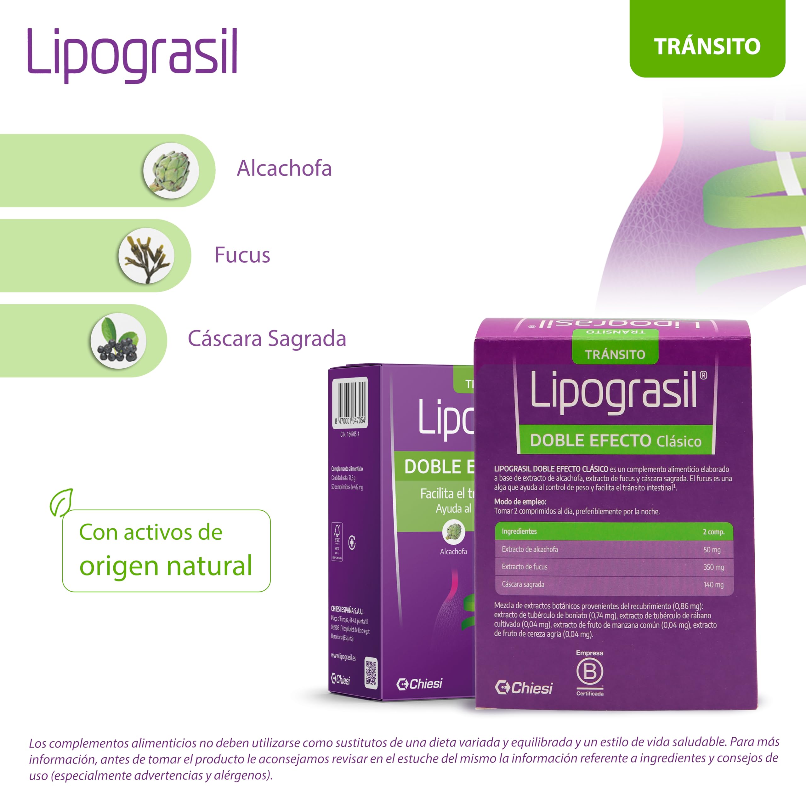 LIPOGRASIL Clásico Doble Efecto - Ingredientes de Origen natural - 50 Comprimidos