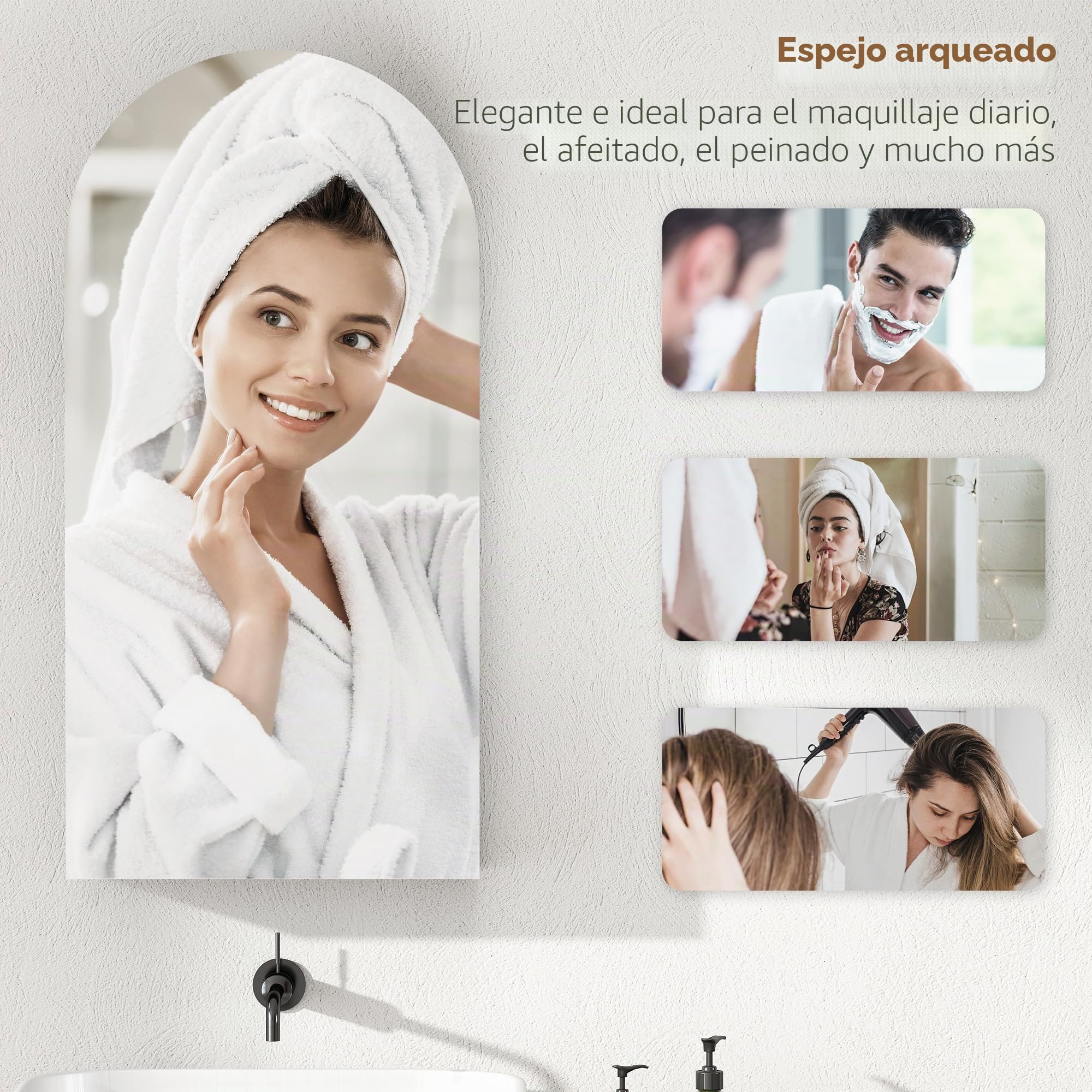 HOMCOM Armario Espejo para baño de Pared Moderno 40x12x80cm Blanco | Armario de pared para baño, espejo arco sin marco, estantes de vidrio ajustables.