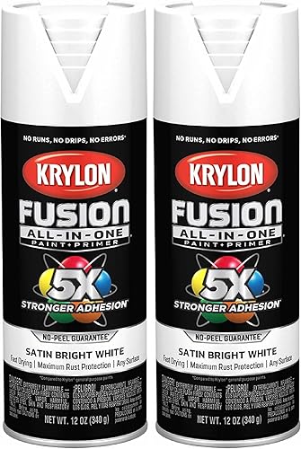 Krylon Fusion All-In-One K02734007 - Pintura en aerosol para uso en interiores y exteriores, blanco brillante satinado, 12 onzas (paquete de 2)
