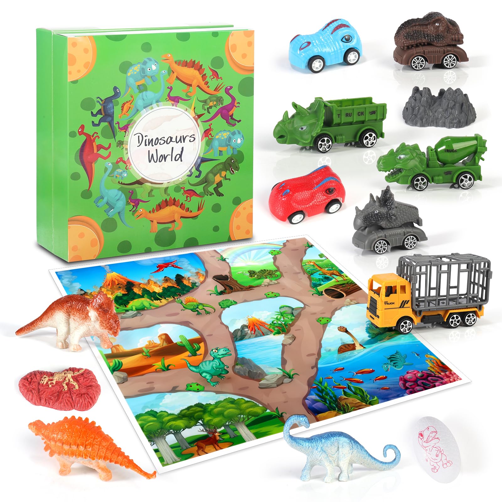 Calendario de adviento 2025 para niños, calendario de cuenta atrás de dinosaurios, calendario de adviento de Navidad para niños, furgoneta de dinosaurios, coche de dinosaurios, mini dinosaurio, para