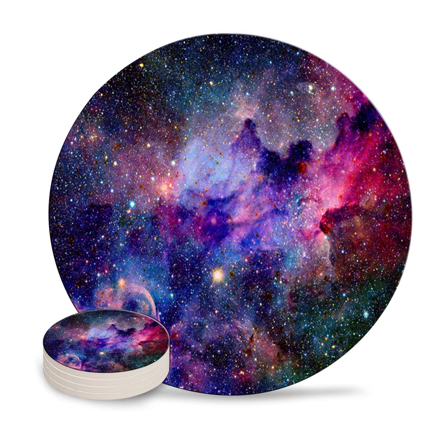 Drink Coasters Custom Stone Nebula and Galaxies in Space Cup Coaster Ceramic with Cork Backing 4 Pack Sets for Birthday Housewarming Room Decor Holiday Party