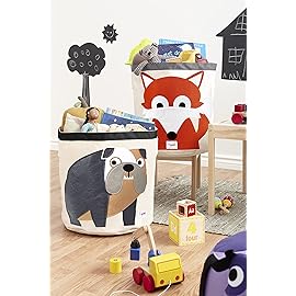 3 Sprouts Large Toy Storage Basket - Durable Kids & Baby Toy Bin with Handles for Toy Basket Storage, Round Hamper for Laundry in Nursery & Playroom, Bulldog