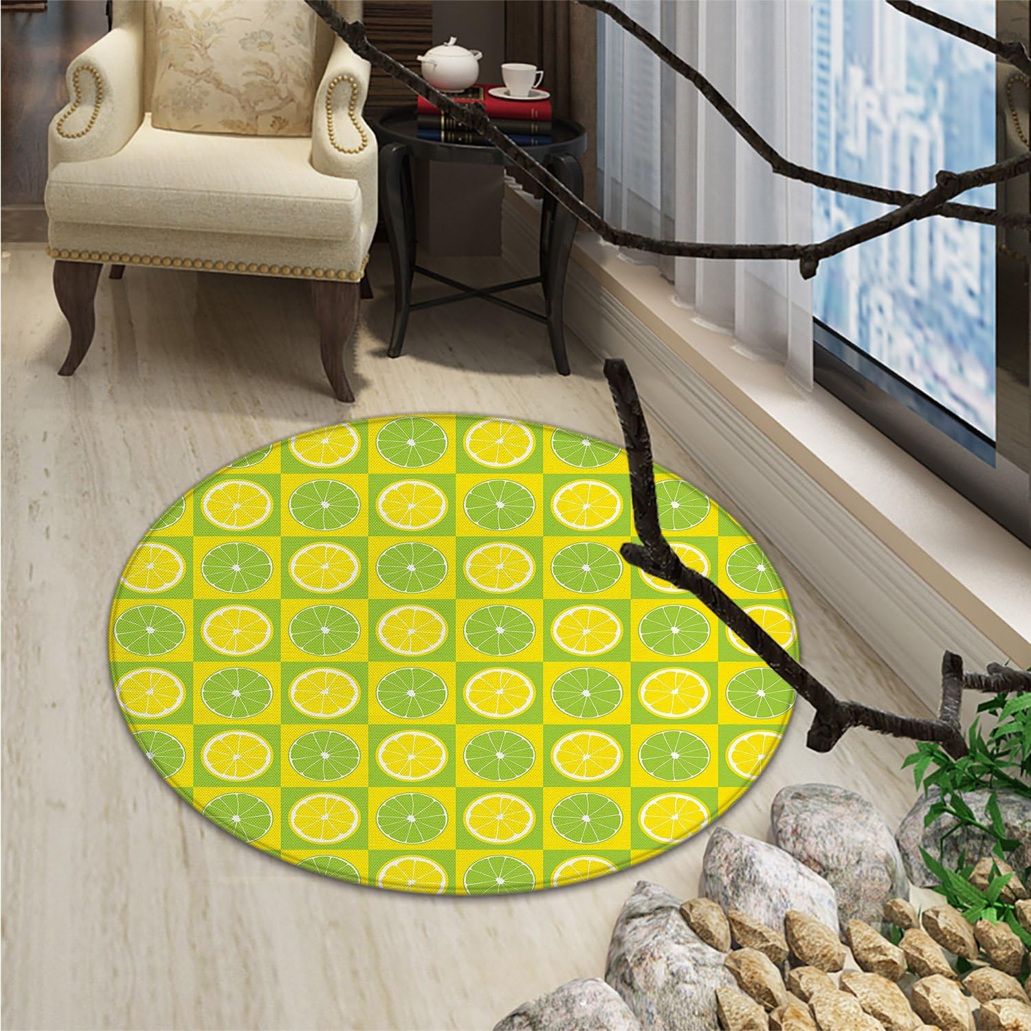 Lime Green Round Rugs for Bedroom Lemon and Lime Figures in