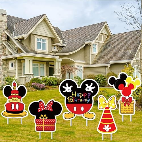 Miniatura 7 de 5 piezas de suministros de fiesta de cumpleaños de Mickey para ratón, letrero grande de dibujos animados de Mickey Yard, decoración de fiesta de