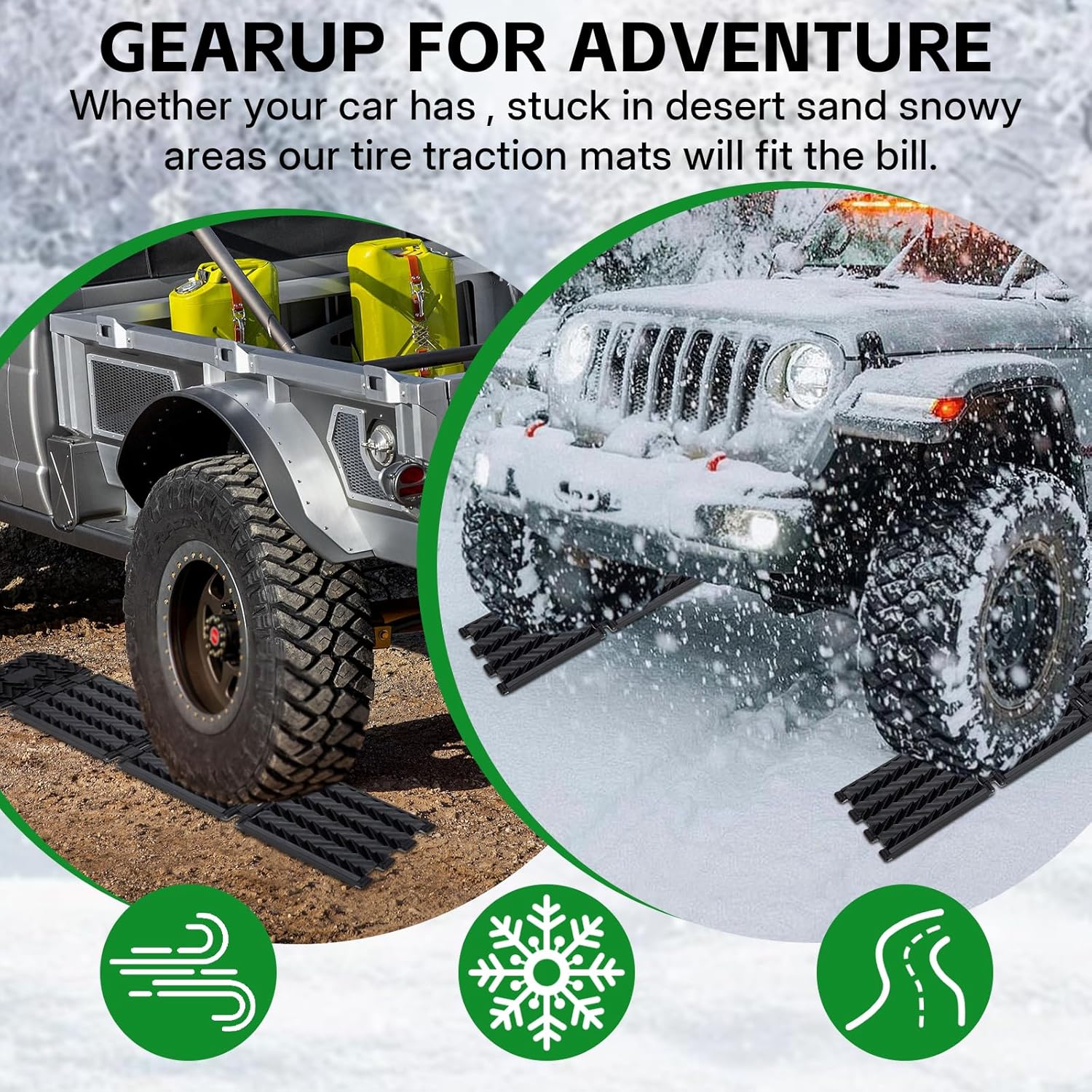 JUST-V Tire Traction Pad Foldable Mats, Portable Recovery Track Boards for Off Road 4X4 Snow, Ice, Sand,Emergency Tire Devices for Cars, Trucks, Small SUVs 2 Pack