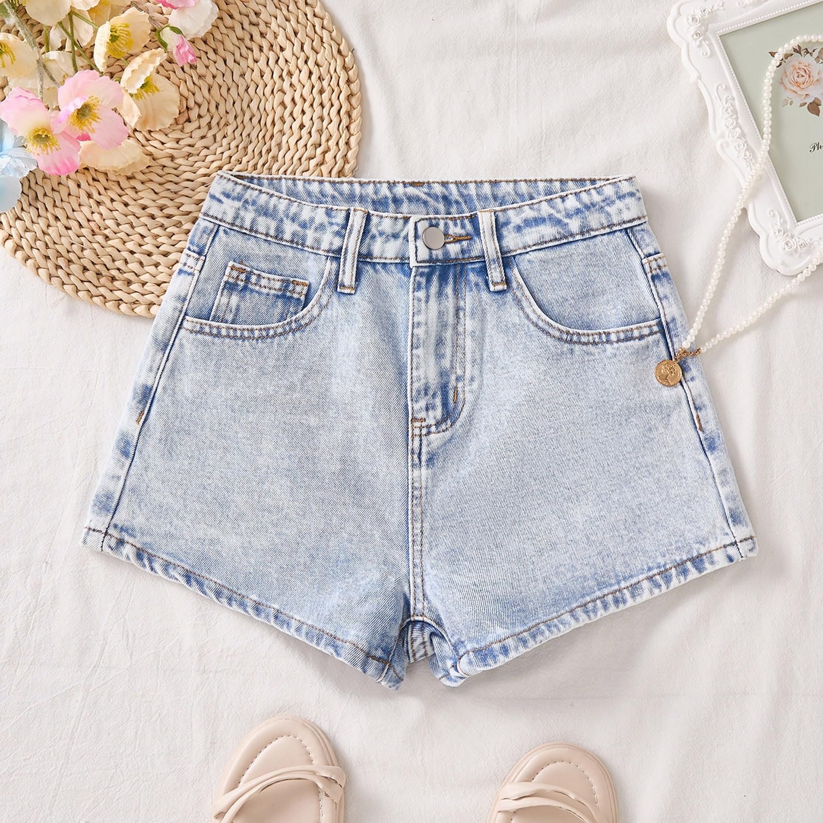 Shorts Noir Fille-Short en Jean Fin et décontracté pour Fille- Ample et Tendance- idéal pour l'été Combinaison Fille Noire