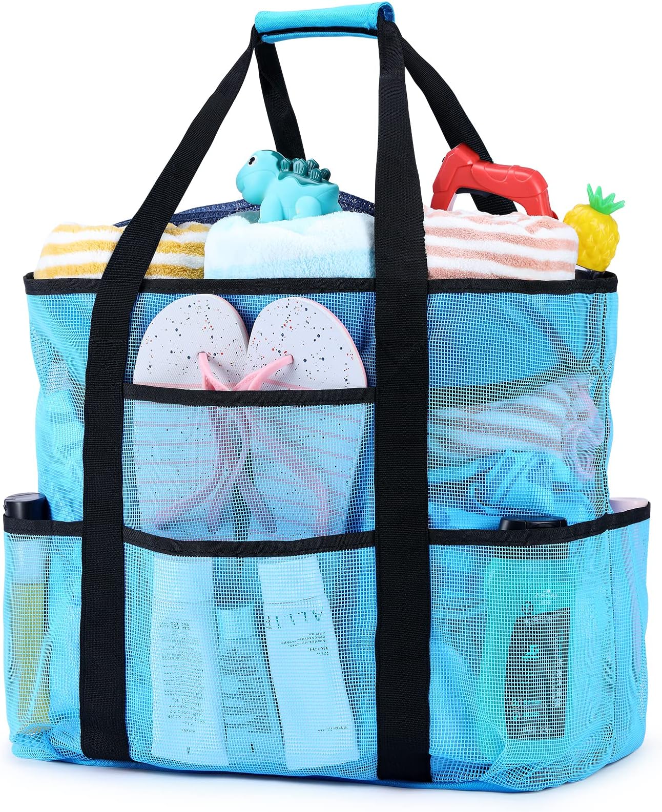 Mesh Beach Bag for Women Swim Pool Bag Beach Tote Bag Zipper Closure 9 Pockets