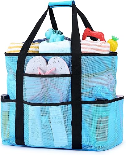 Becokan Bolsas de playa para mujer, bolsa de playa de malla para mujer, bolsa de natación para piscina, bolsa de playa para vacaciones, cierre de