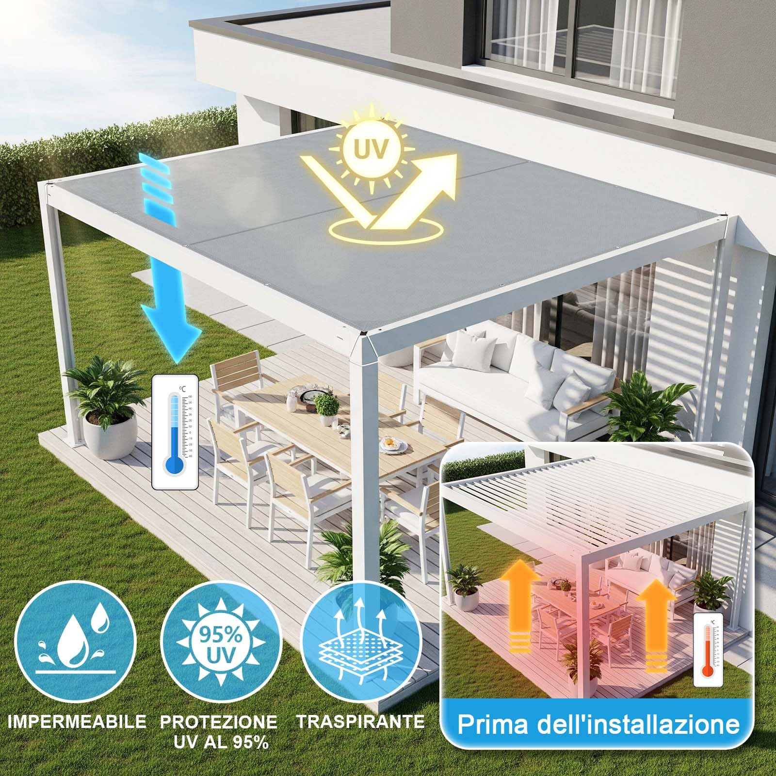 COOL AREA Tenda a Vela con Bordi Dritti Rettangolare 2.5x3m, Grigio
