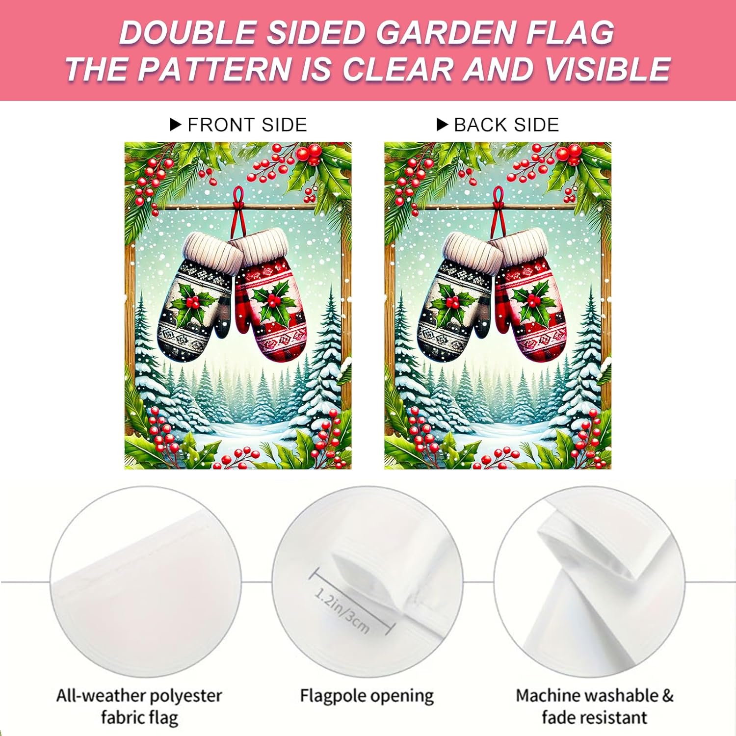 Christmas Garden Flag Winter Holiday Mittens Garden Flag 12x18 Inch Double Sided Outdoor Xmas Yard Lawn Decoration Cozy Snowflake Gloves Seasonal Garden Gardens Flags - Image 4