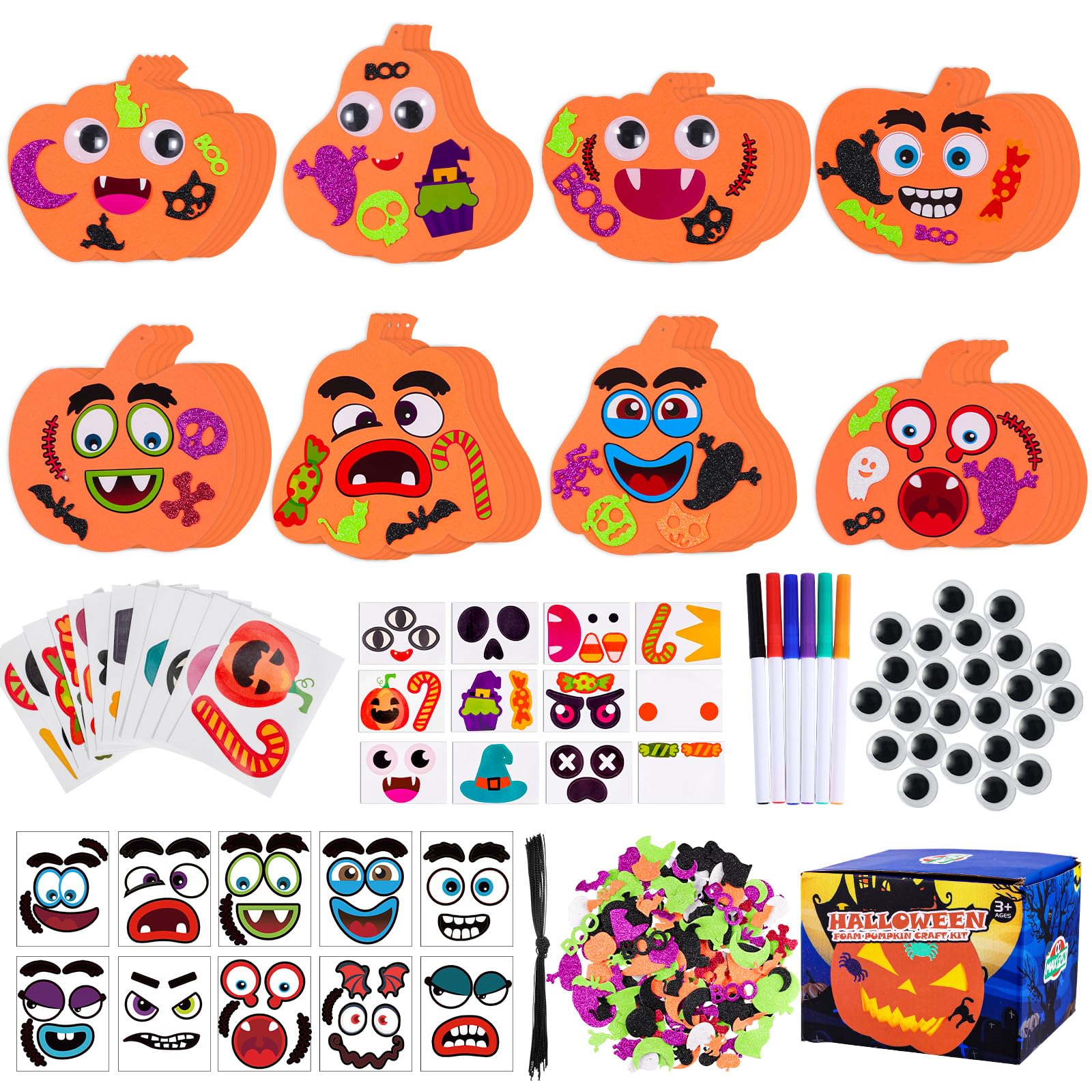 Max Fun 332PCS Halloween Crafts for Kids, Halloween Activities Foam Pumpkins for Crafts Stickers Gift Kits, DIY Art and Craft Set for Holiday