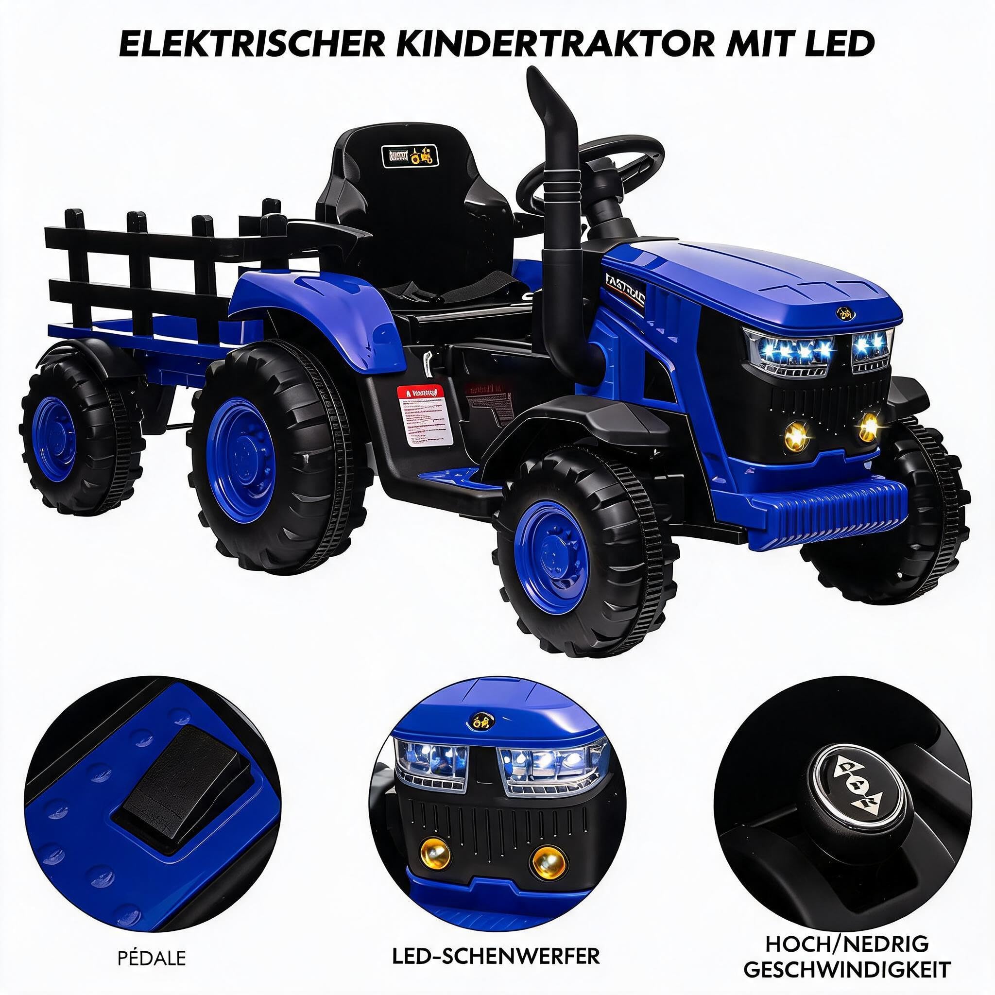 IDEALHOUSE 12V Elektro-Traktor Mit Abnehmbarem Anhänger, Kinder Elektroauto
