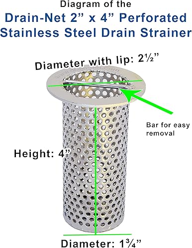 Miniatura 2 de Colador de drenaje comercial de piso de 2 pulgadas, acero inoxidable perforado, 4 pulgadas de alto