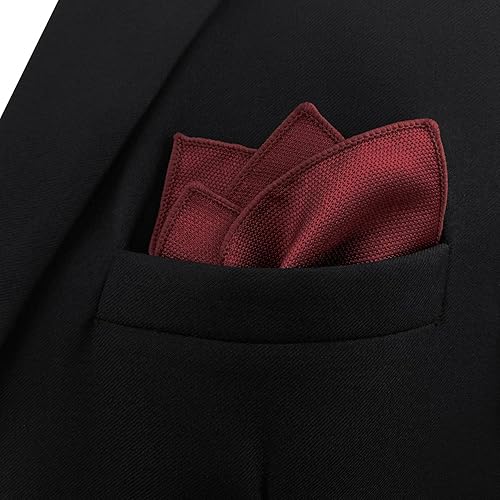 Miniatura 5 de SHLAXWING - Pañuelo cuadrado de bolsillo para hombre seda roja sólida tejido jacquard Rojo talla única