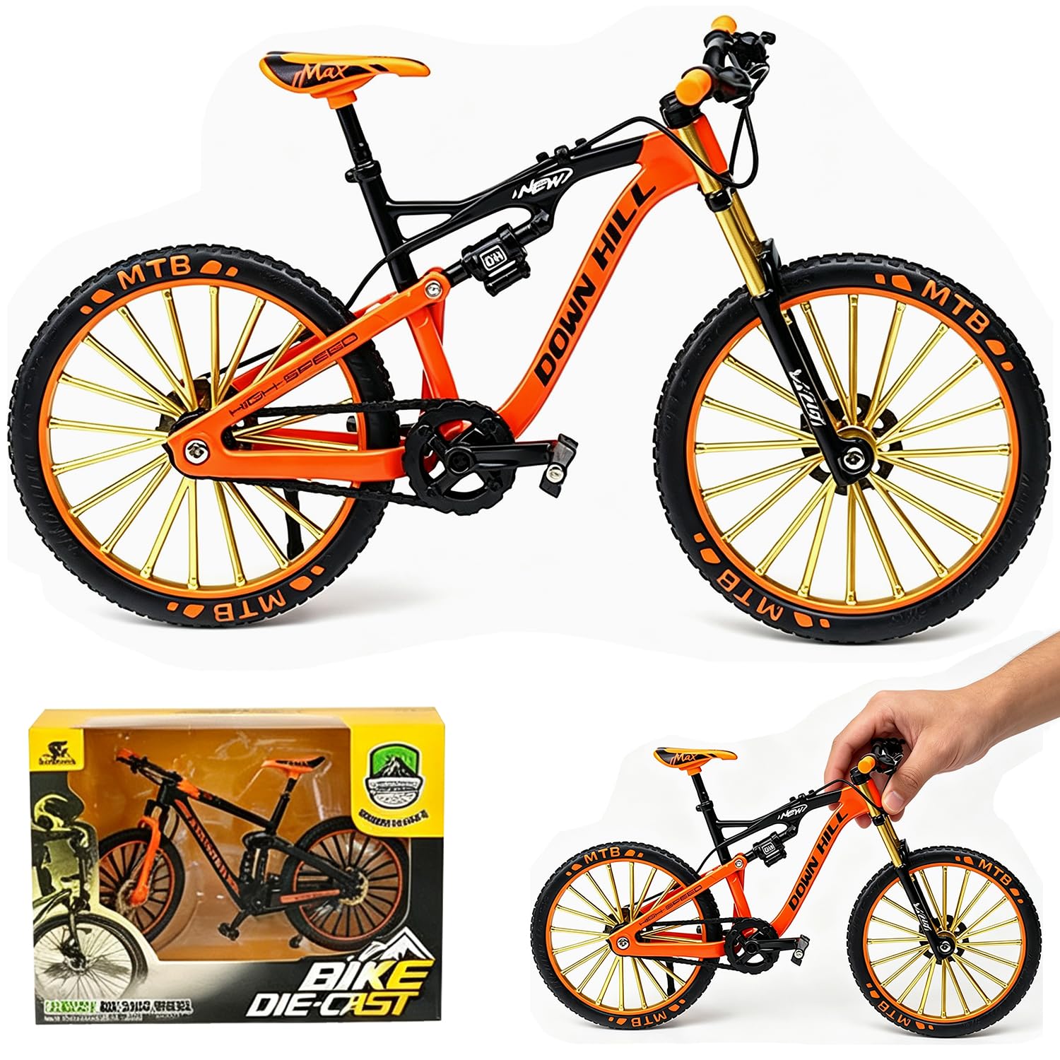 Finger Bikes, Mini Bicycle Models, Miniature Mountain Bicycle, 1:8 Scale Mountain Bike Toy, Finger BMX Figurine Toys, Riding Bike Ornaments, Bikes Model Kit, Home Office Tabletop Decor-New Orange