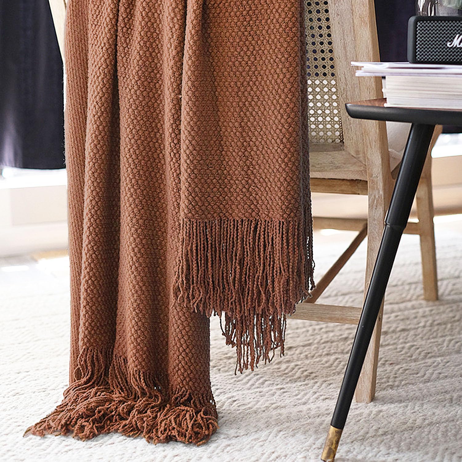 LOMAO Knitted Throw Blanket with Tassels Bubble Textured Lightweight Throws for Couch Cover Home Decor (Caramel, 50x60) - Image 4
