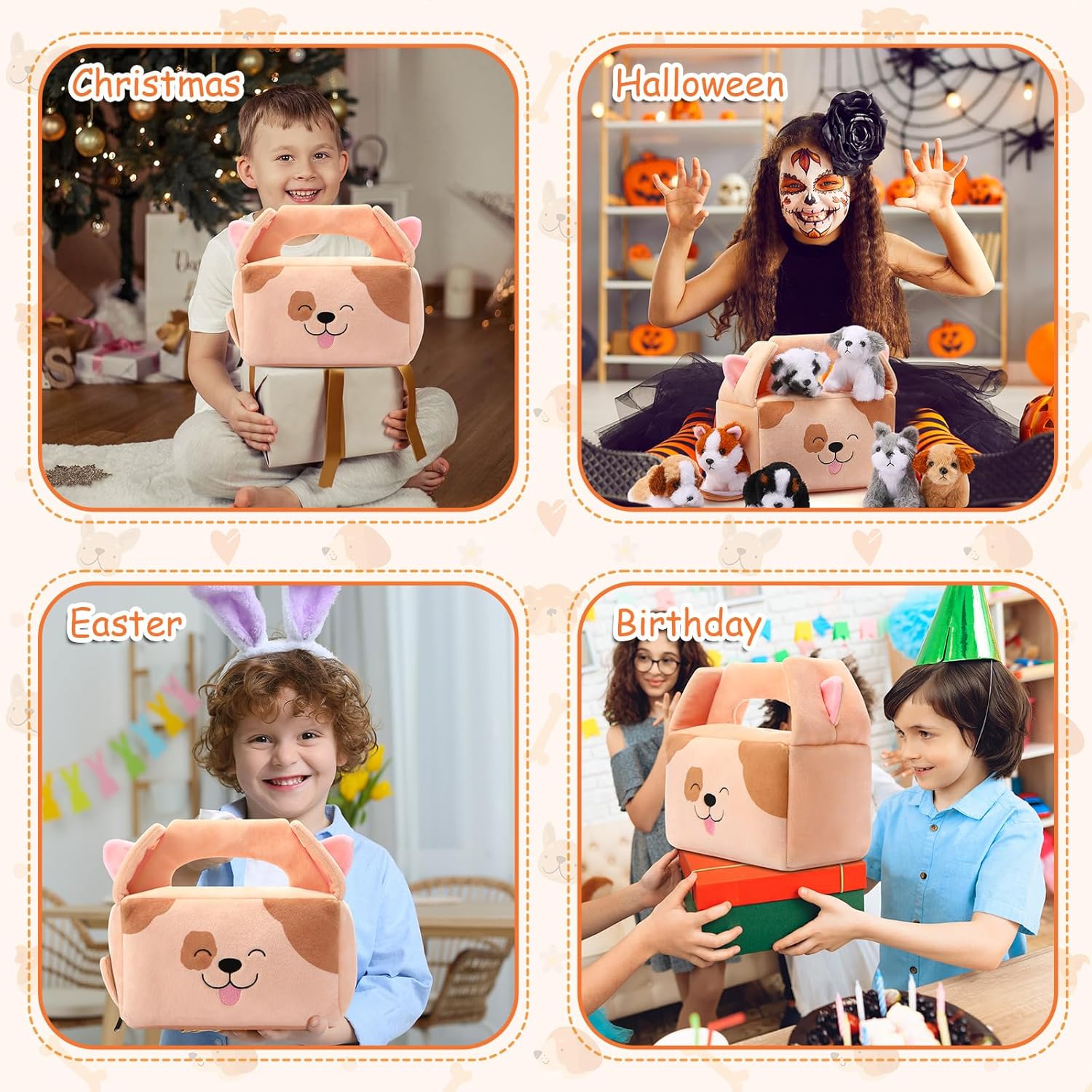 8 Pcs Small Dog Stuffed Animal Set Plush House with 7 Fluffy Puppy Stuffed Animal Toys for Kids Birthday Gifts Pet Party Favors Easter Stuffers