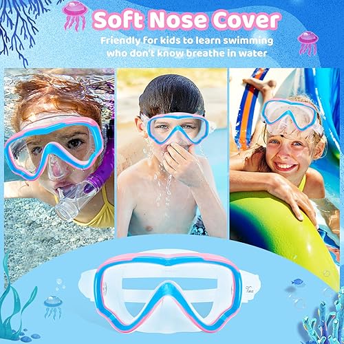 Miniatura 3 de Vvinca Gafas de esnórquel para niños, máscara de buceo, máscara de natación con cubierta de nariz y correa para niños y jóvenes de 6 a 14 años