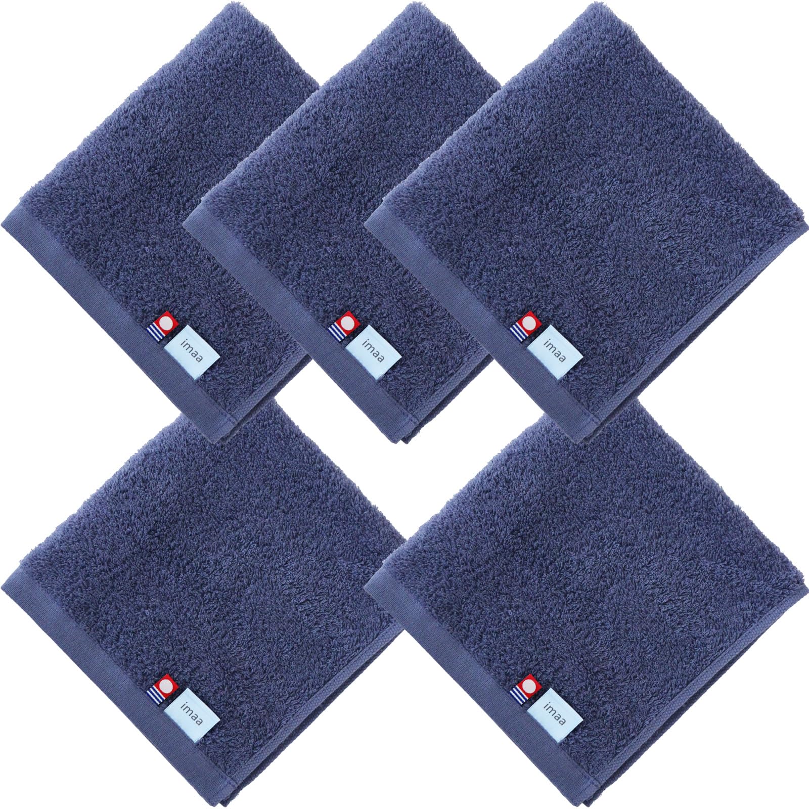 Imabari Hand Towel Set of 5 Navy Cotton Absorbent 13.4x13.8in Made in Japan