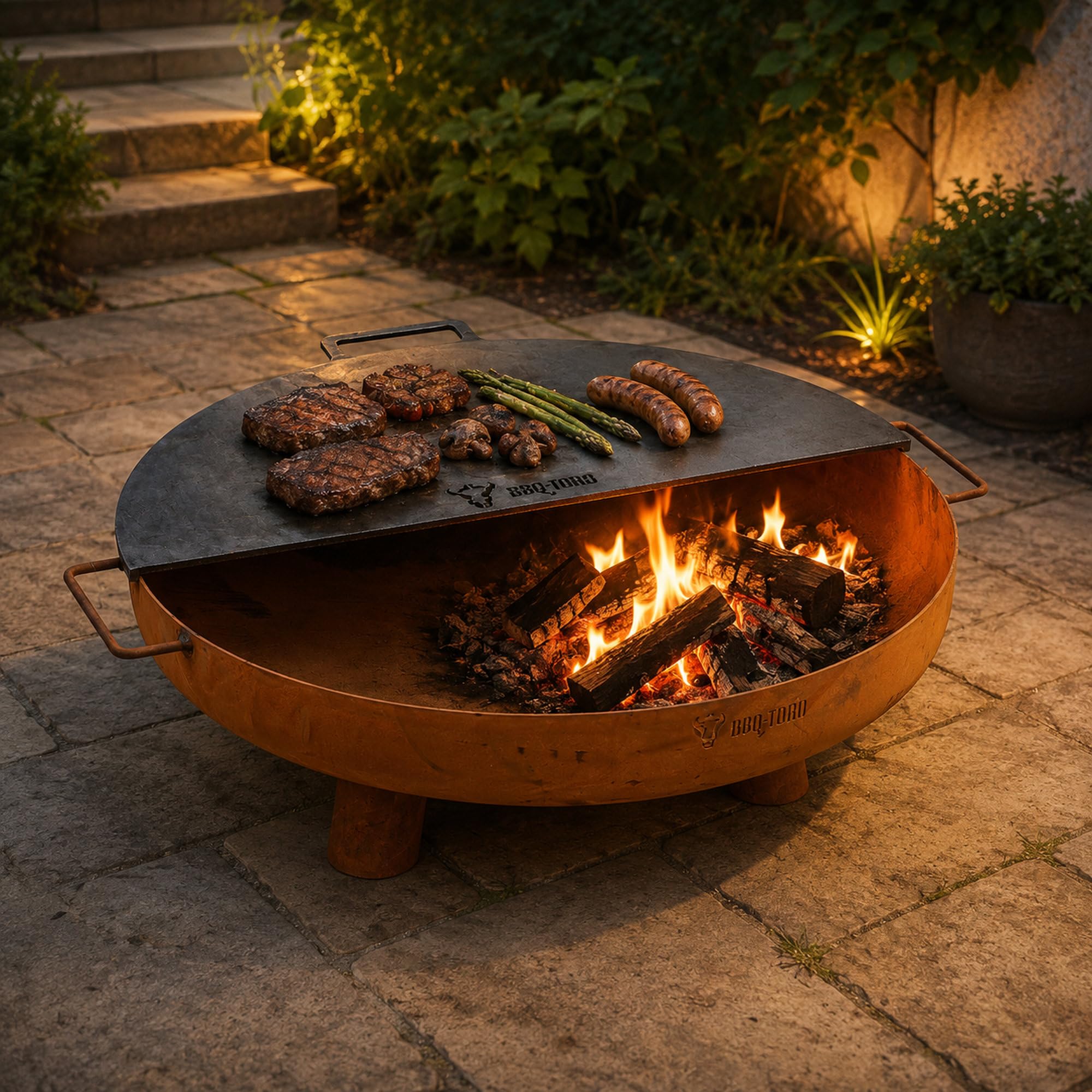 BBQ-Toro Płyta grillowa ze stali węglowej, półokrągła, z uchwytem, szara, nakładka do paleniska, płyty paleniskowej, grilla, akcesoriów do paleniska, grilla (Ø 80 cm)