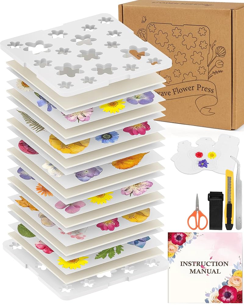 Microfleur Max Microwave Flower Pressing Kit - Complete DIY Floral Pressing Set Tweezers Soft Cover Book 9 23cm Pressing Flower Frame Scrapbooking Art