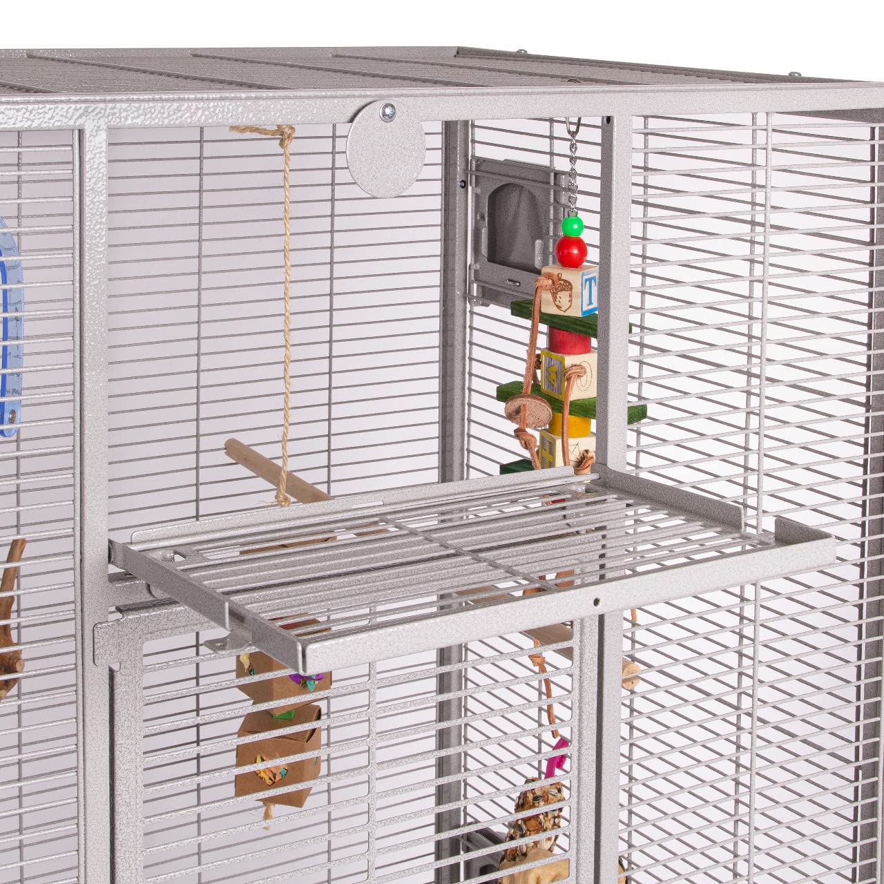 Premium Vogelkäfig New Madeira Double für Finken, Sittiche, 6 Lenkrollen, 4 Edelstahlnäpfe, AVILON Pulverbeschichtet, (Madeira Single + Anbaukit) | ca. 165 x 56 x 158cm