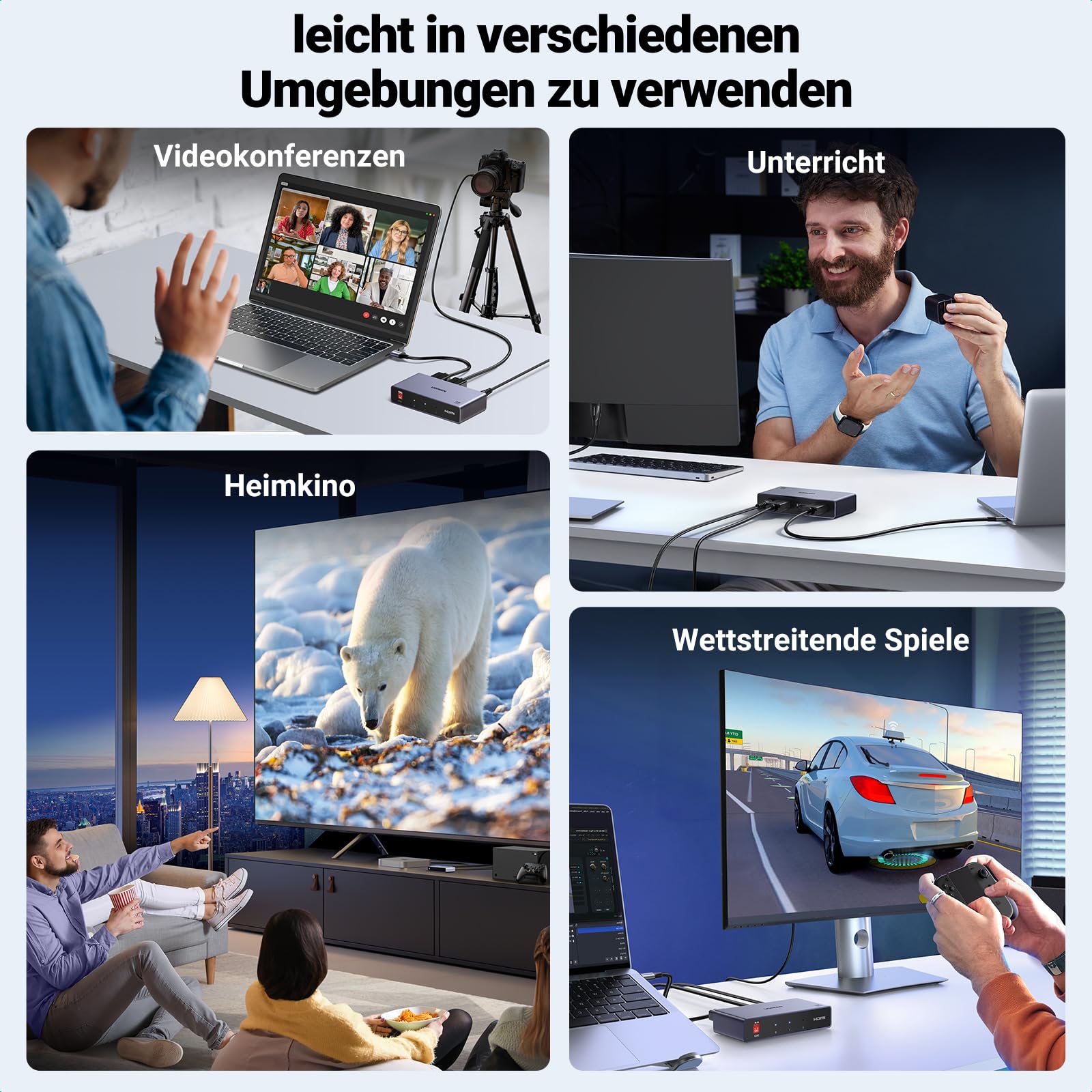 UGREEN HDMI Splitter 1 In 2 Out 8K@60Hz Dual Screen Ausgabe 3D/HDR-Bilder HDCP2.3 [Windows XP/7/8/8.1/10/11, MacOS, Linux, DVD, PS5/PS4/Xbox/Switch, TV-Betrieb getestet] Beilage 5V2A Netzadapter