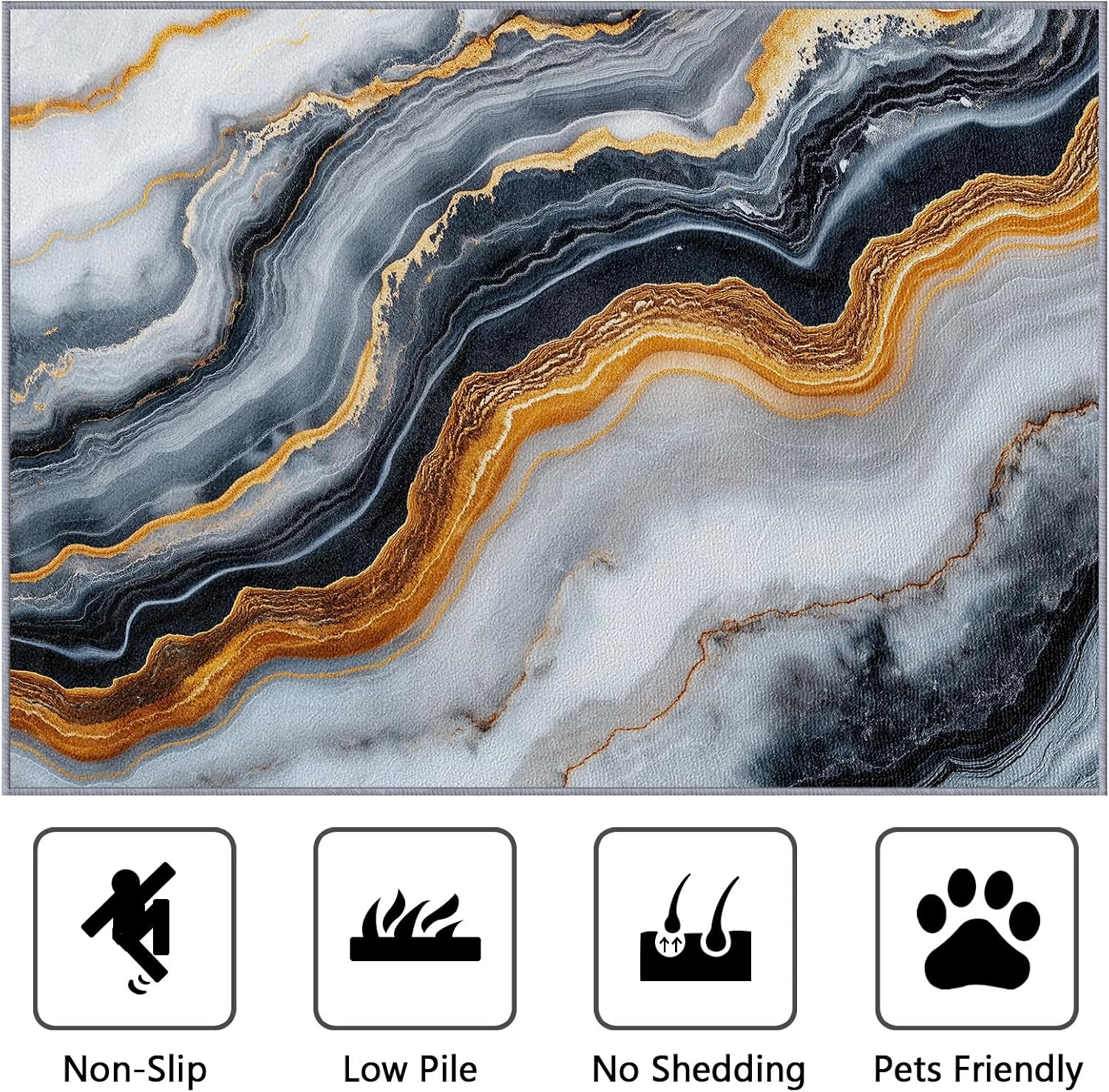Marble Rug Black and White - Marble Rug, 5x7 Rug, Abstract Luxury Modern Area Rug, Marbled Carpet, Washable & Non Slip & Soft Large Rugs, Marble Home Decor Gifts