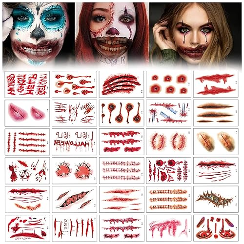 Maquillaje de broma de Halloween, tatuaje temporal, juego de roles de Halloween, kit de calcomanías decorativas de tatuaje de boca grande,