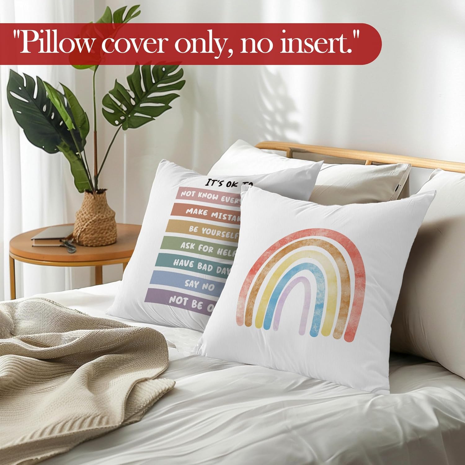 Inspirational Boho Classroom Throw Pillow Covers, Boho Sunshine Rainbow Motivational Decorative Pillowcases Cushion Cases for Kids Nursery Room Classroom Decor, 18x18 Pillow Covers Set of 4 - Image 4