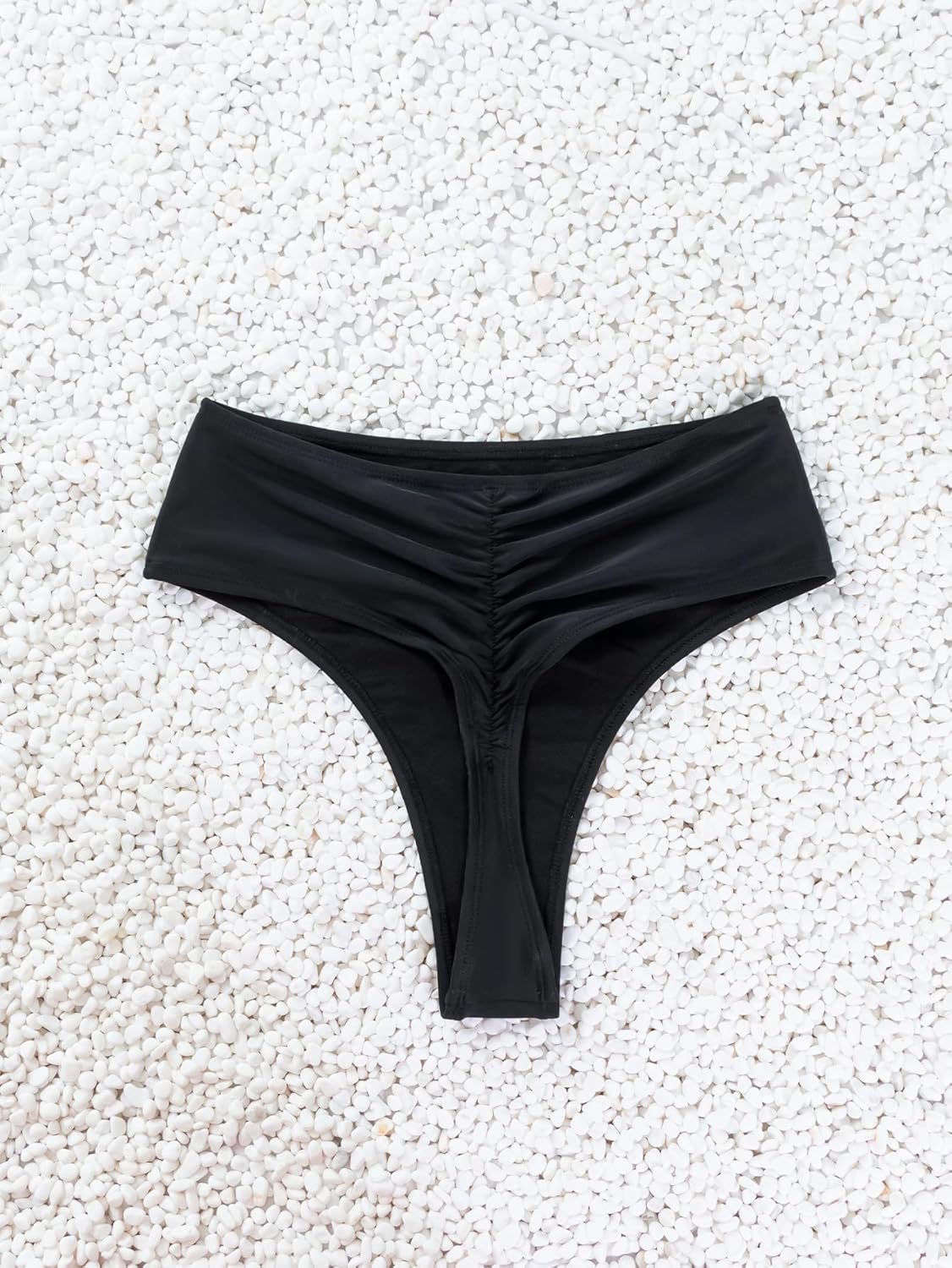 Women's Sexy High Waisted Ruched Back Cheeky Thong Bikini Swimsuit Bathing Suit Bottoms - Image 5