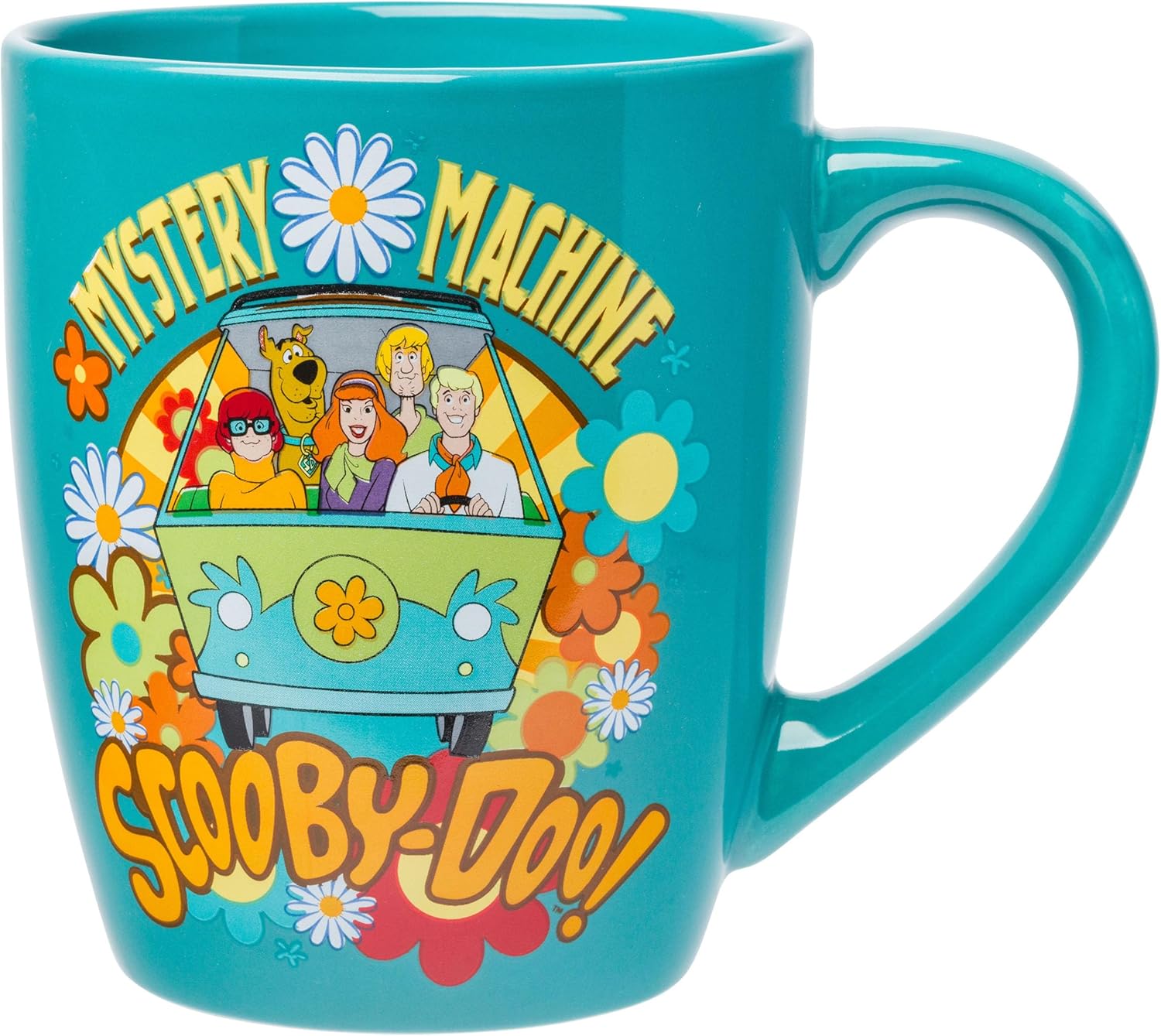 Silver Buffalo Scooby Doo Group Mystery Machine Flowers Jumbo Curved Ceramic Mug, 25 Ounces
